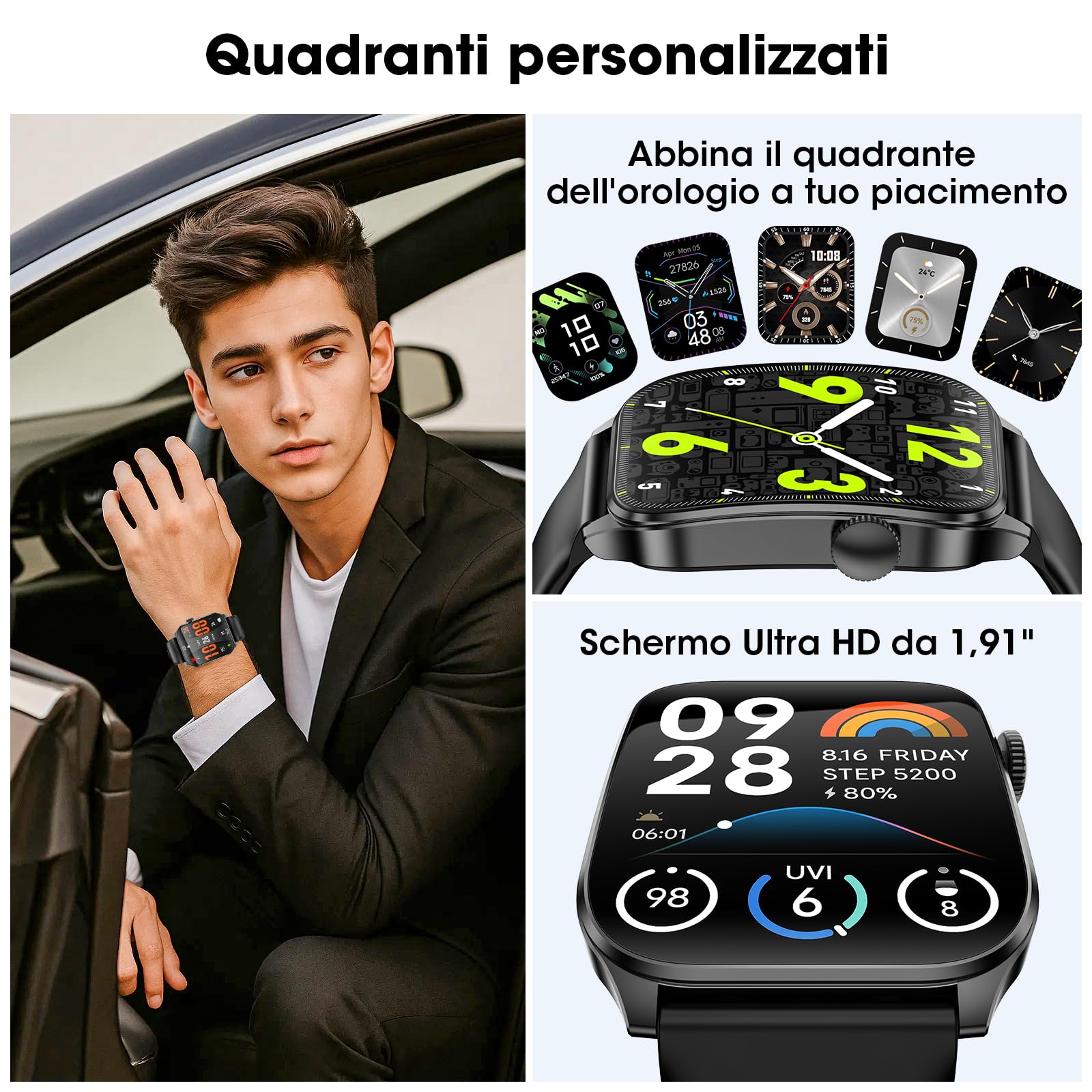 Smartwatch Uomo Donna, 1,91" Schermo Curvo HD Orologio