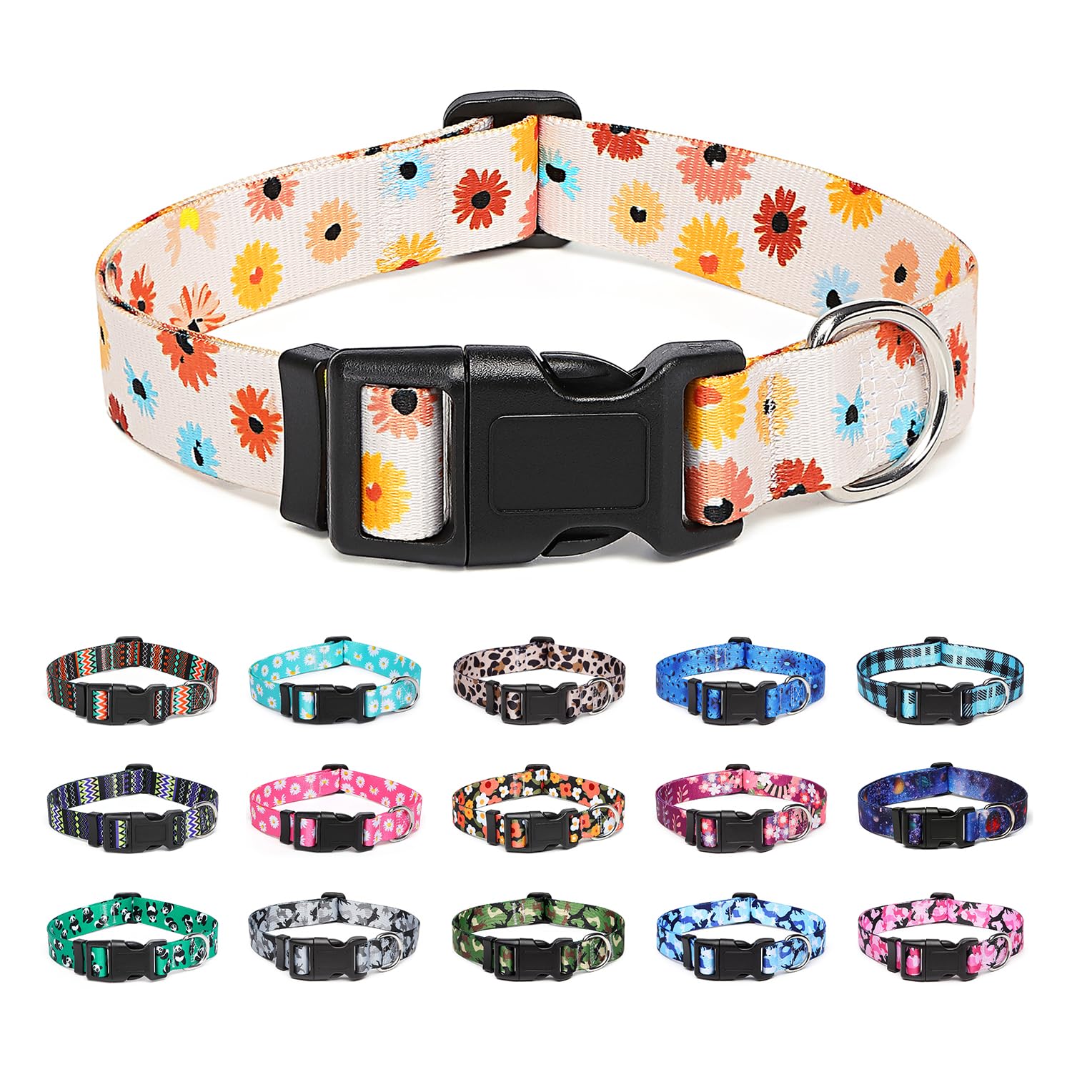 Suredoo Adjustable Dog Collar with Patterns, Ultra Comfy Soft Nylon Breathable Pet Collar for Small Medium Large Dogs (S, Pink Daisy) — view 36