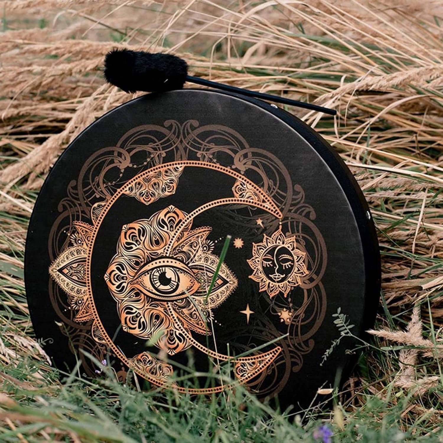 Tambour chamanique Fait à la Main, Tambour de Lune alchimique avec Symbole de la musique spirituelle du tambour sibérien