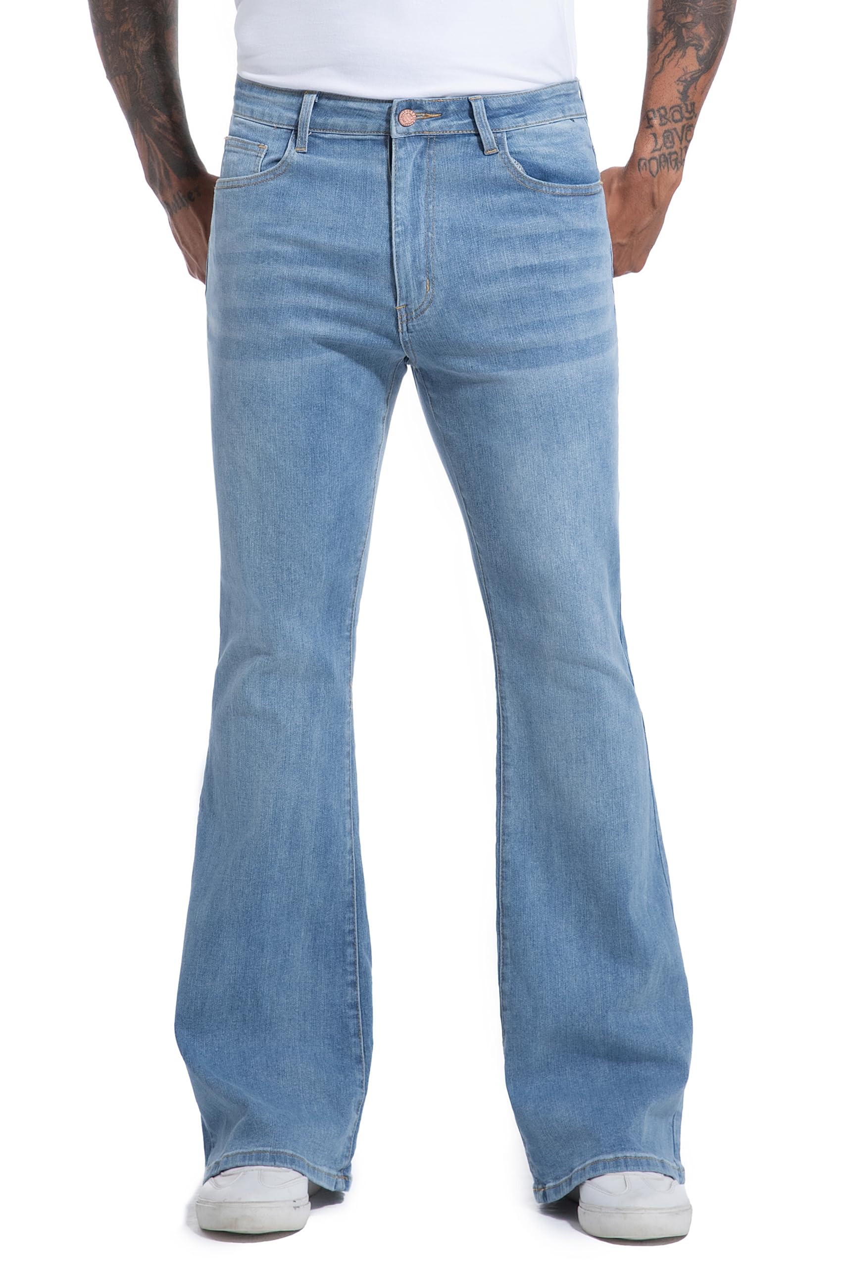 MZNBURAM Men's Stretch Slim Fit Bell Bottom Denim