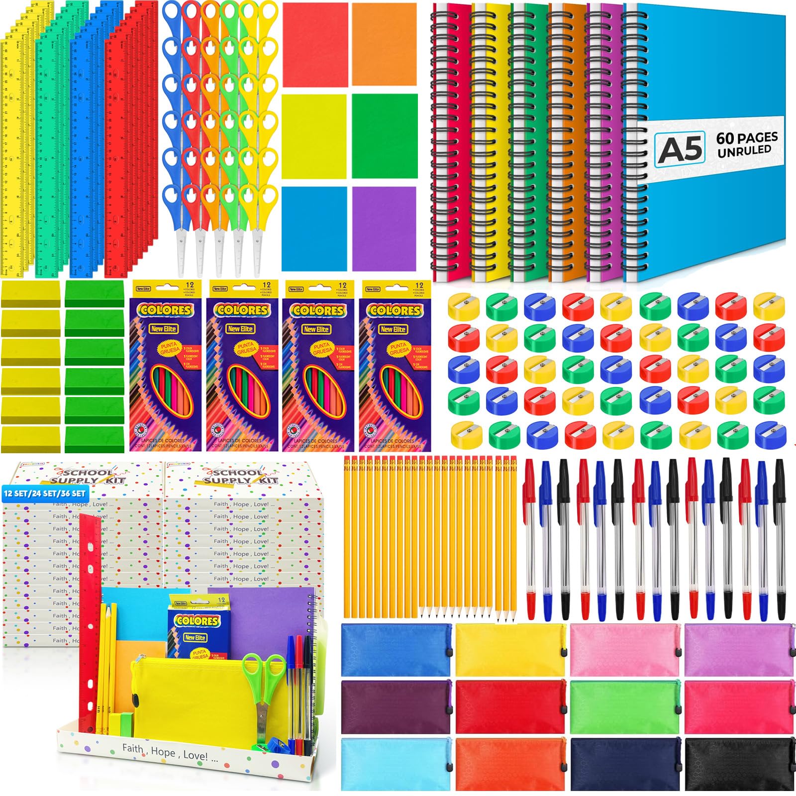 Back to School Supplies Bundle Kit Bulk for Christmas Shoebox Donation Essential Supplies Kit for Christian Charity Packing Party Samaritan Purse