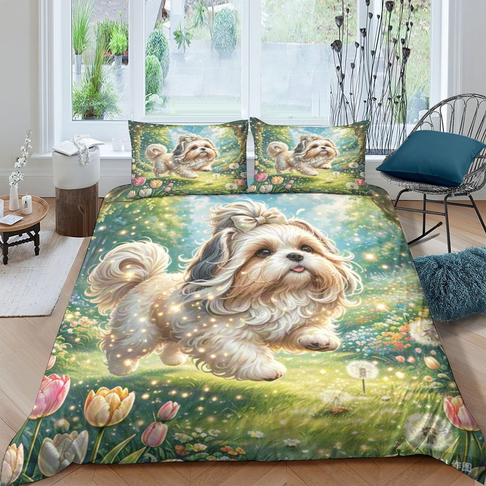 Housse de couette Shih Tzu 3D finie la couette qui glisse avec la fermeture éclair cachée