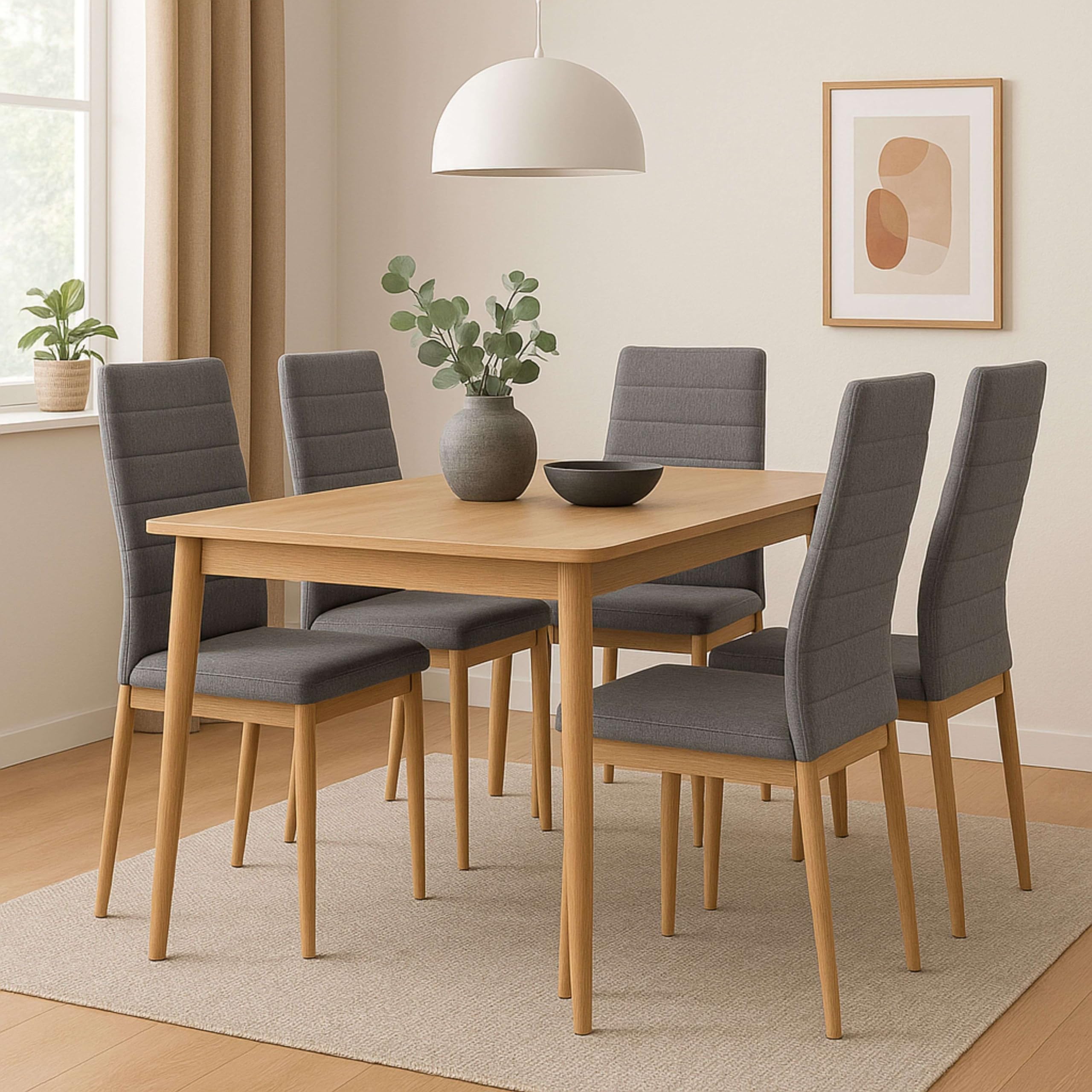 Miroytengo Pack 2 Sillas Comedor Cocina Salon Estilo Moderno Tela Color Gris Patas Metal Efecto Madera 98x42x48 cm