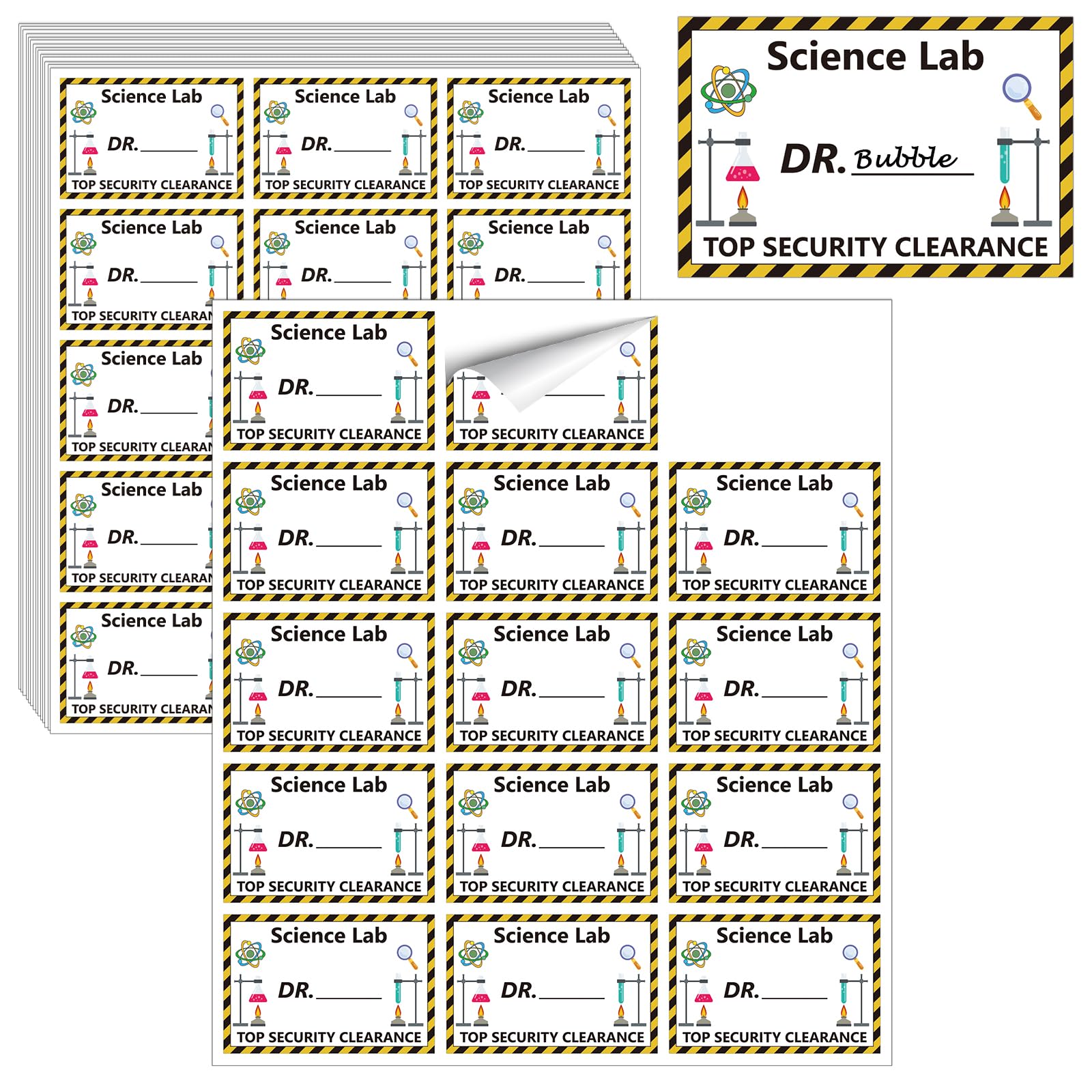 210 PCS Mad Scientist Lab Props Science Stickers Pack Science Name Badge Scientist Sign Scientist Role Play Set for Boys Girls Theme Party Decoration Favors and Decor (Science Themed)