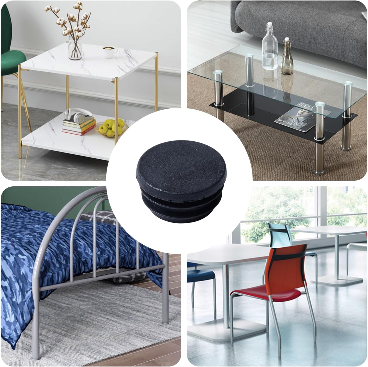 1 1/4 Inch Round Plastic End Caps - Black Chair Leg Plugs, 12-Pack Insert Caps | Furniture, Tubes, Pipes Protectors