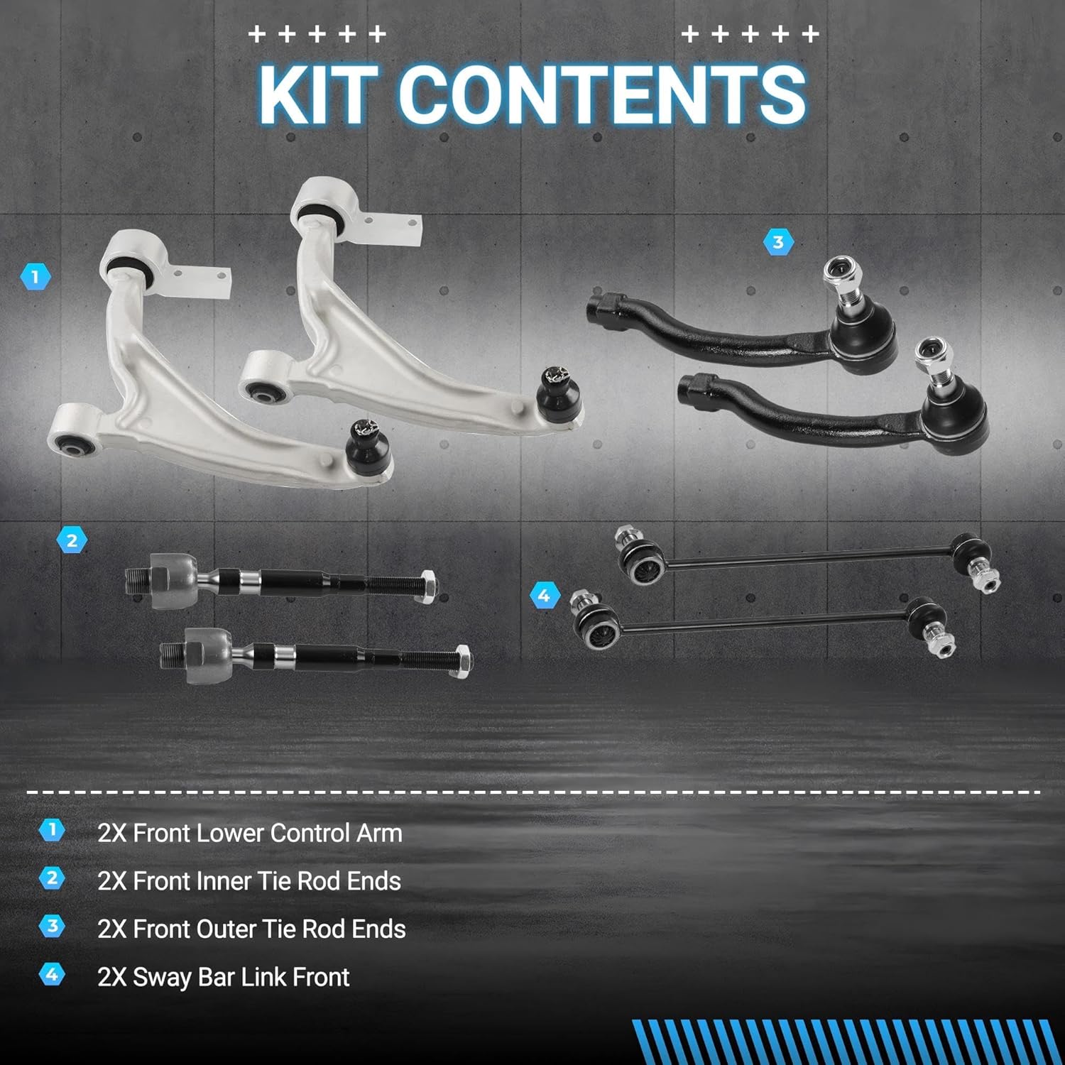 Front Suspension Kit Compatible With 2009-2015 Honda Pilot: Front Lower Control Arm, Sway Bar Link, Inner & Outer Tie Rod Ends