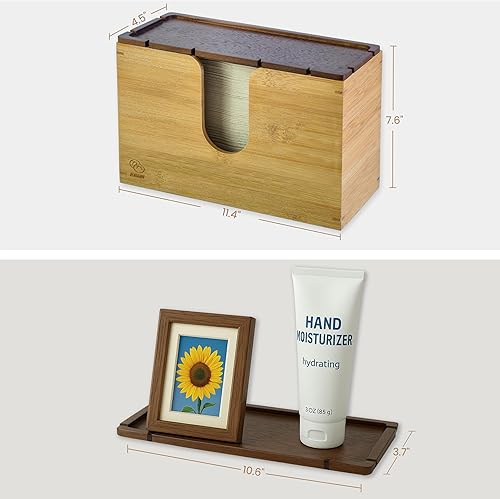 Miniatura 3 de Dispensador de bambú multiuso para toallas de papel, para montaje en pared o en encimera, para toallas de mano del baño, servilletas y pañuelos