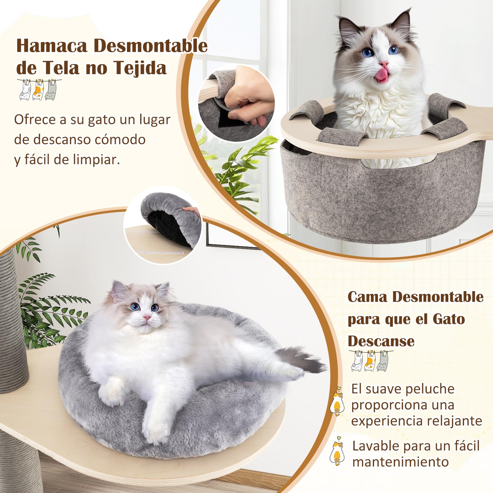 COSTWAY Árbol para Gatos del Suelo al Techo, Torre de Gatos de 5 Niveles Ajustable de 236-271 cm con 3 Plataformas y Hamaca, Base 48x48 cm, Postes Rascadores, Ideal para Gatitos, Gris