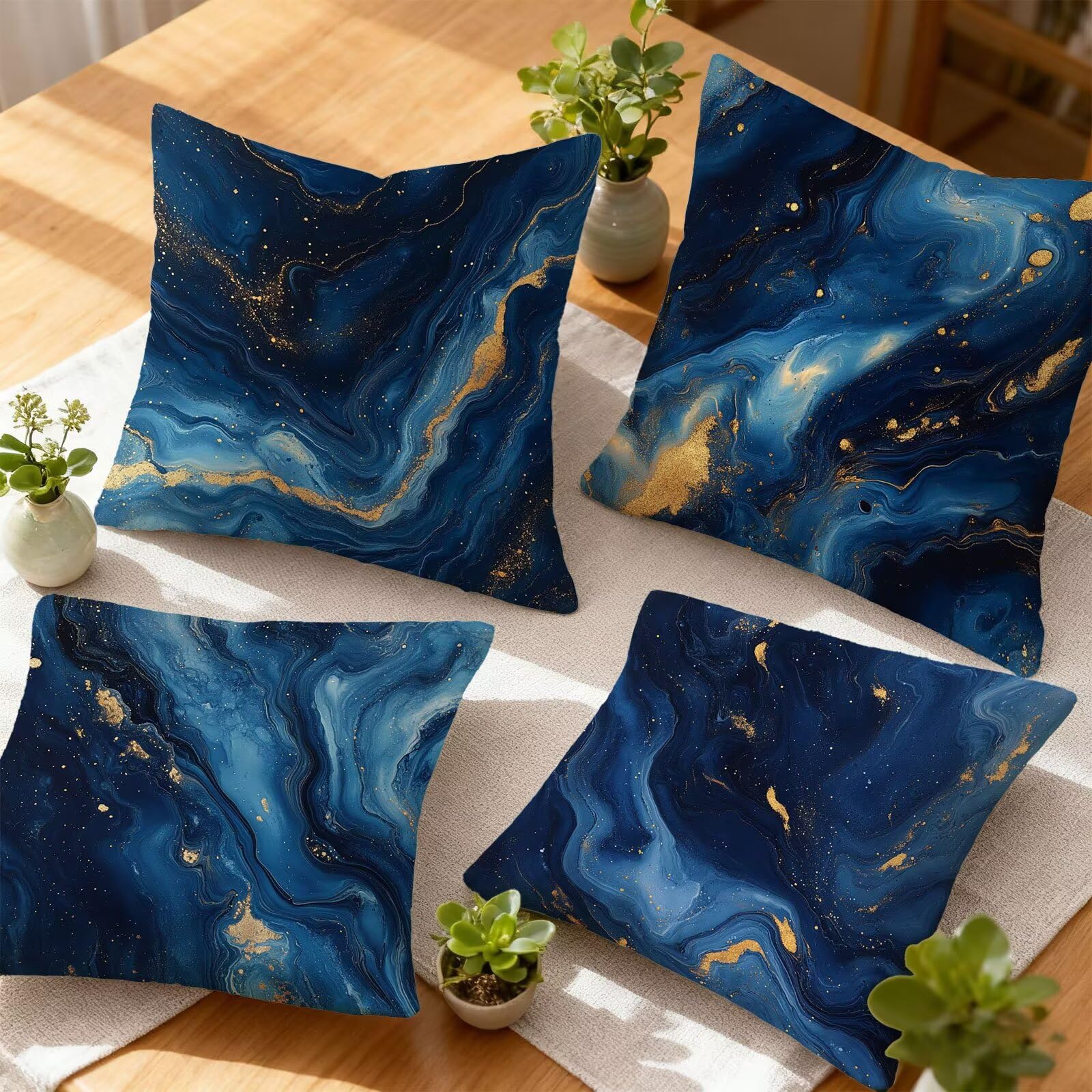 Azul Marino Funda Almohada 60x60 Oro Funda Cojin 60x60 Cojines Sofa Lino Fundas Almohadas Cuadrada Fundas Cojines Juego 4 Protector Almohada Cervicales y Cuello Pillows, para Jardin Dormitorio E - 539