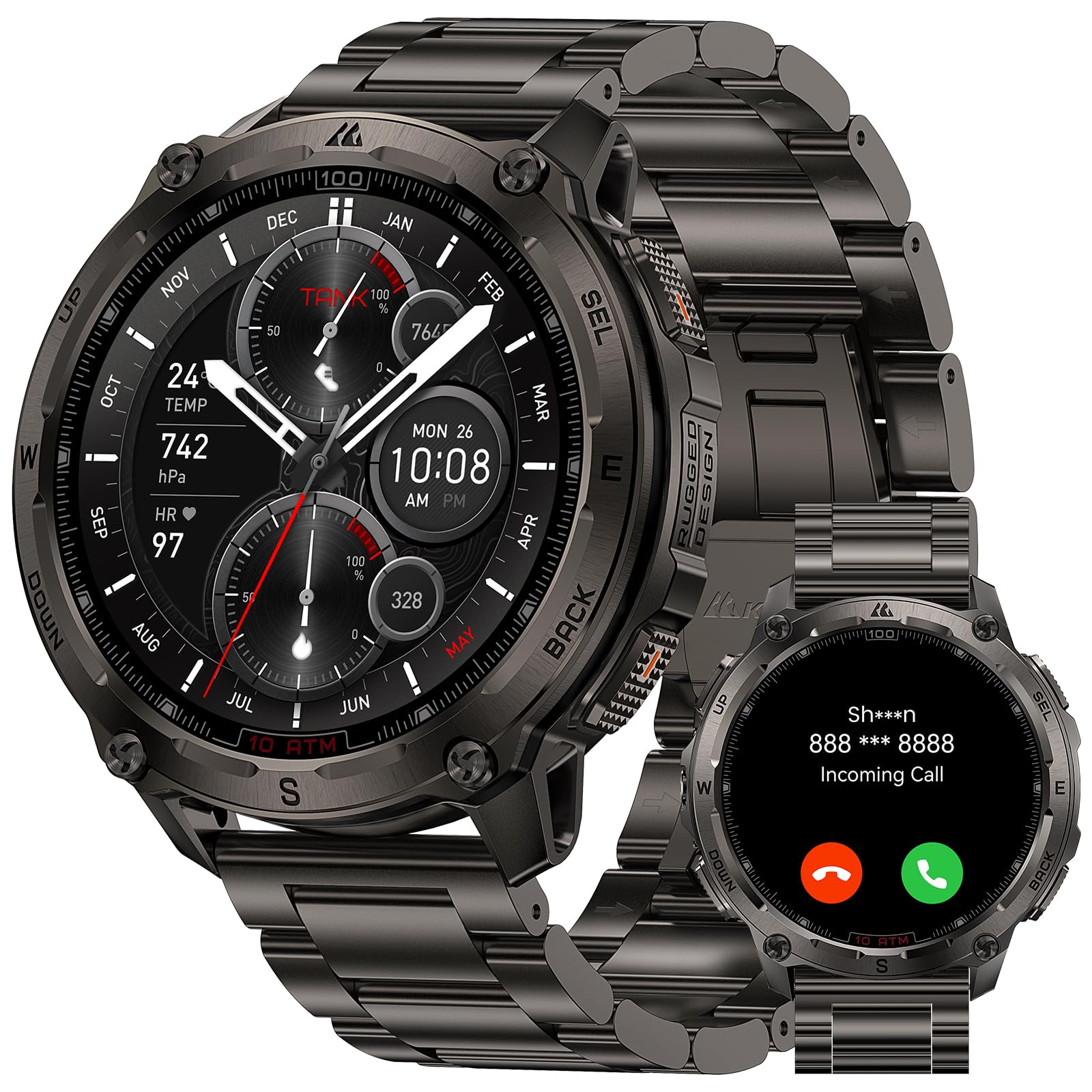 KOSPET TANK T4 Special Edition Smartwatch Hombre, Reloj Inteligente Hombre Militar Resistente con GPS y Mapas Offline, Pantalla AMOLED, 10ATM, 50 Días de Batería, Llamadas Bluetooth Android&iOS(Negro)
