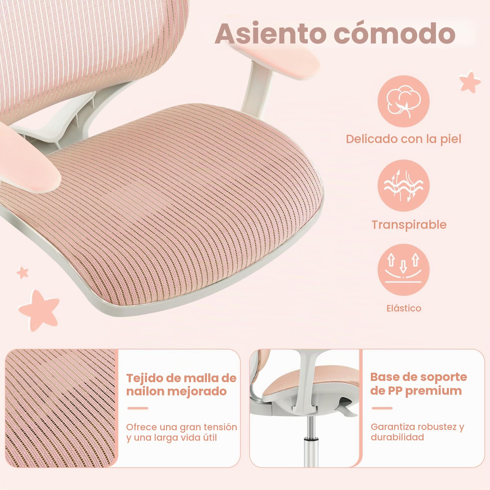 FANTASK Silla de Escritorio ergonómica para niños, Altura Regulable 43-55 cm, Silla giratoria de 360 ° con Respaldo y reposabrazos, Silla de Oficina con 5 Ruedas bloqueables, para niños a Partir de 6