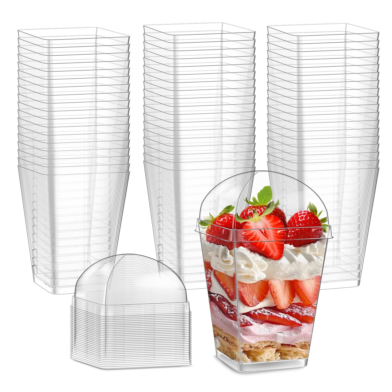 ALEXPRE 50PCS 150ML/5oz Square Desert Cups with Lid for Desserts