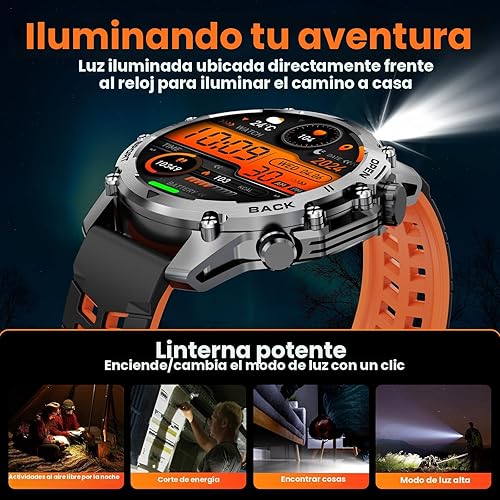 Miniatura 9 de Reloj inteligente (llamadanotificación), relojes inteligentes militares de 1.52 pulgadas para hombres, dos kits de estilos, linterna, más de 100