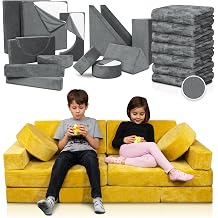Lunix LX15 Modular Kids Couch 14pcs Yellow + Replacement Gray Cover Convertible Play Sofa for Toddlers & Kids Washable, Soft Foam for Climbing, Building & Resting Bundle and Save 10%