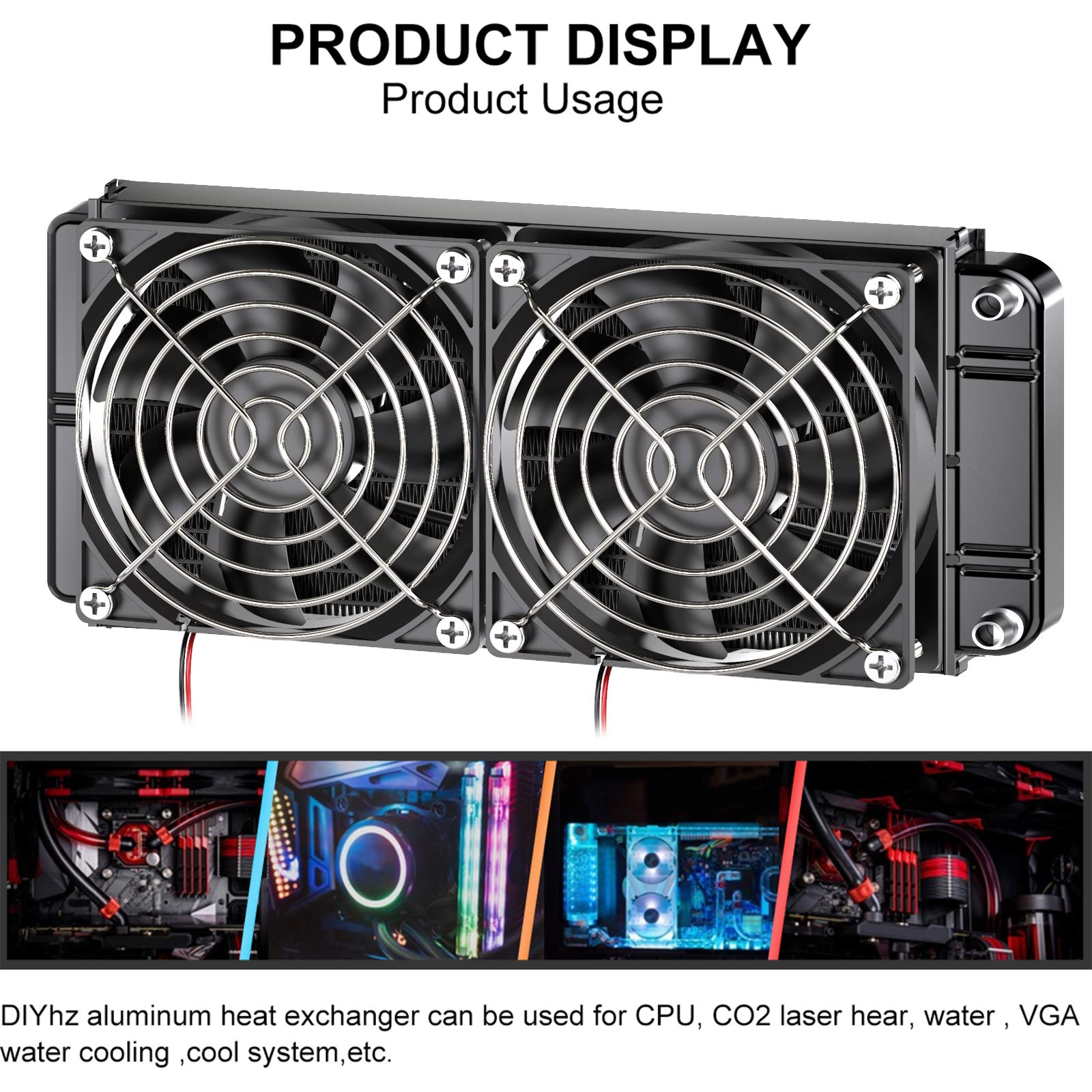 Clyxgs CLDIY - Enfriador refrigerado por agua, 12 tubos de aluminio, intercambiador de calor con ventilador para PC CPU de ordenador, sistema de refrigeración por agua, 12 V CC, 240 mm