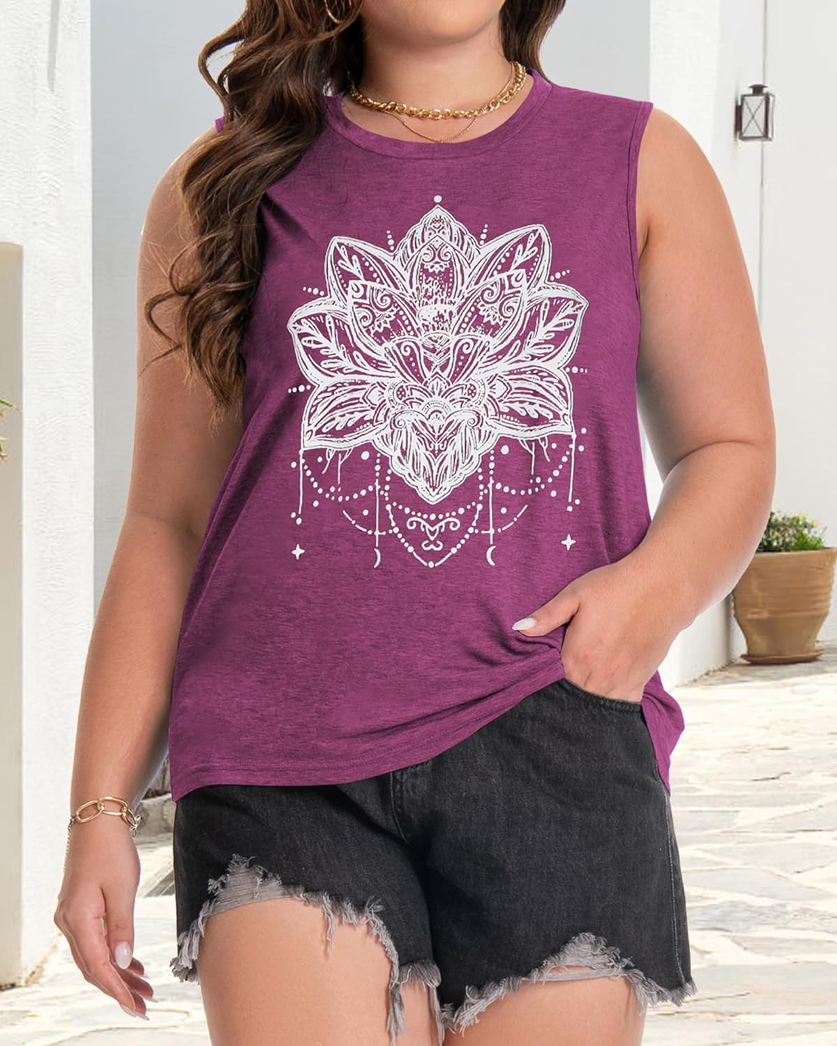 Plus Size Tops for Women Sleeveless Summer Tank Top Loose Fit Casual Tunics Shirts - Image 3