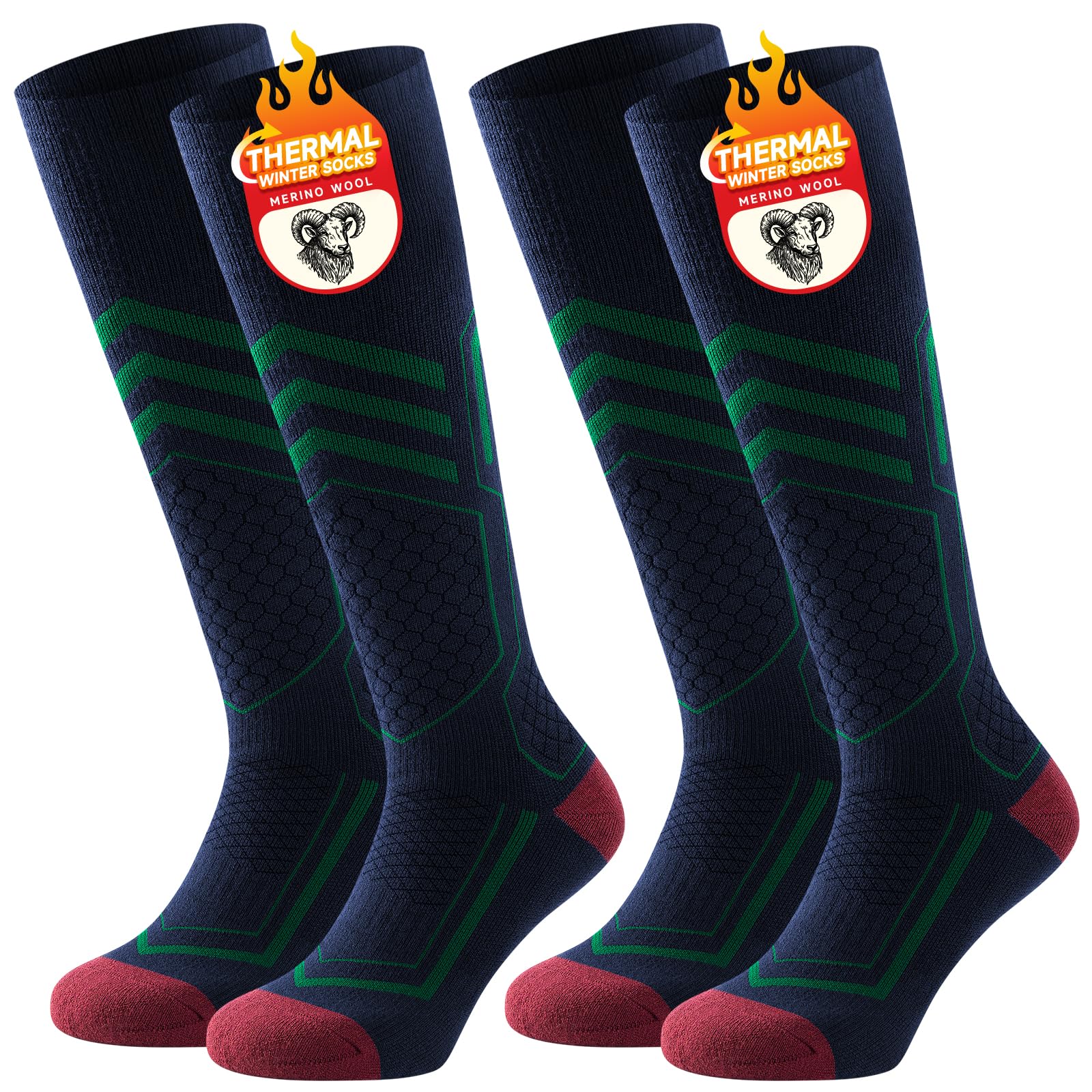 TANSTC Calzini da Sci in Lana Merino Termici Uomo Donna Calze Antifreddo Spessi Invernali Lunghe 43-46 39-42 47-50 35-38 Calze Sportive Caldi Traspiranti Asciugatura Rapida Antiodore 2 Paia