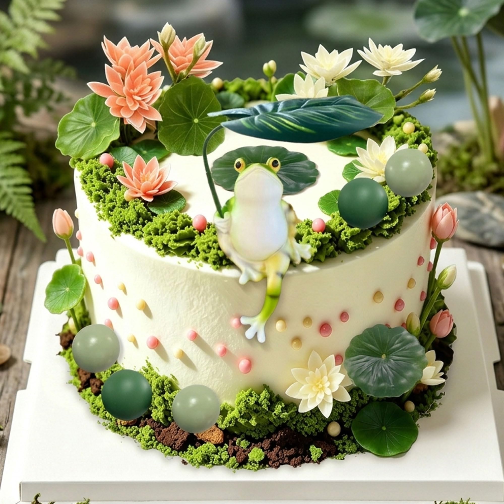 Frog Cake Decoration Frog Mushroom Cottage Cake Topper Garden Lotus Decor