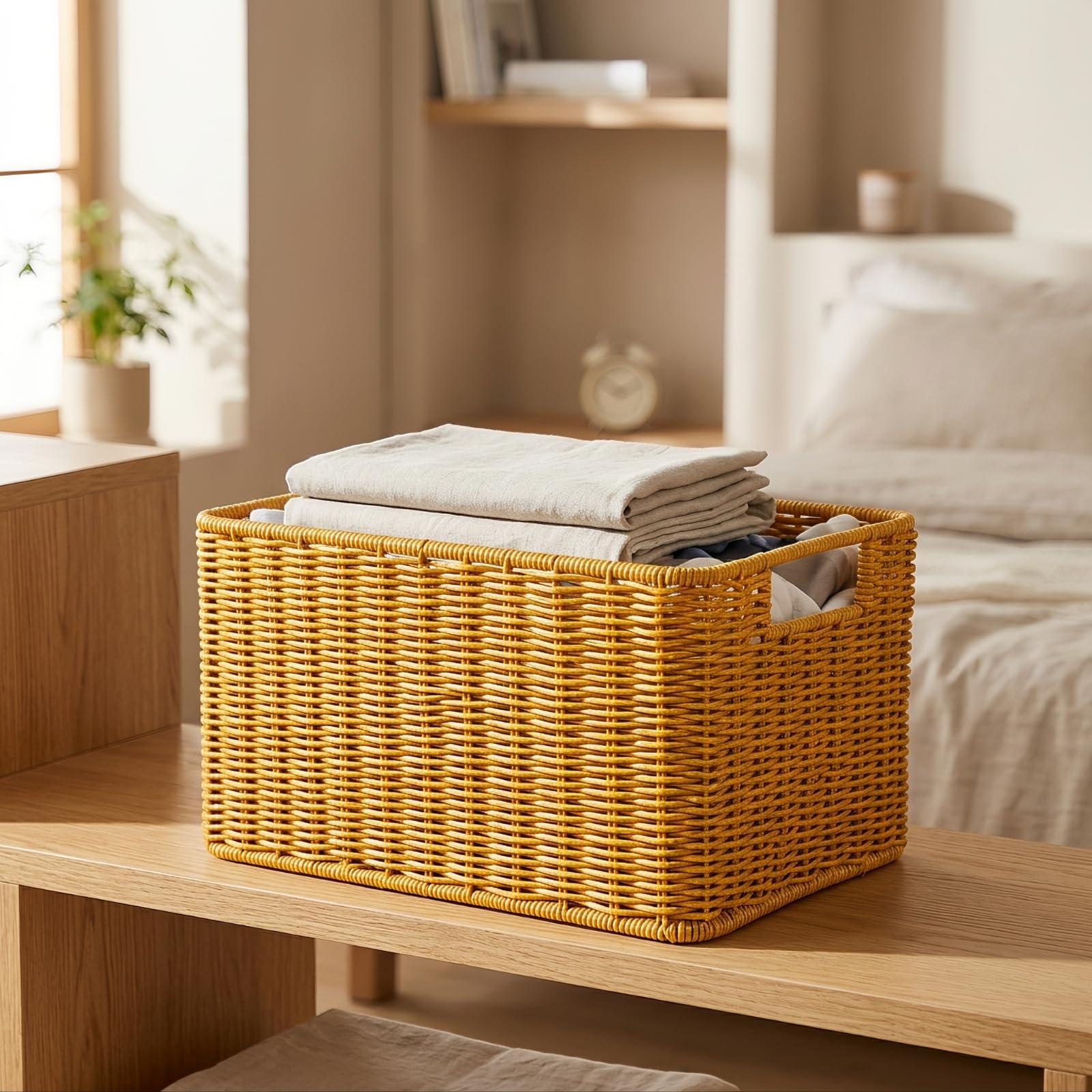 Baoblaze Cesto Portaoggetti con Coperchio Maniglie Laterali Integrate, Intrecciato, Cesto intrecciato con Coperchio, per Armadio, L