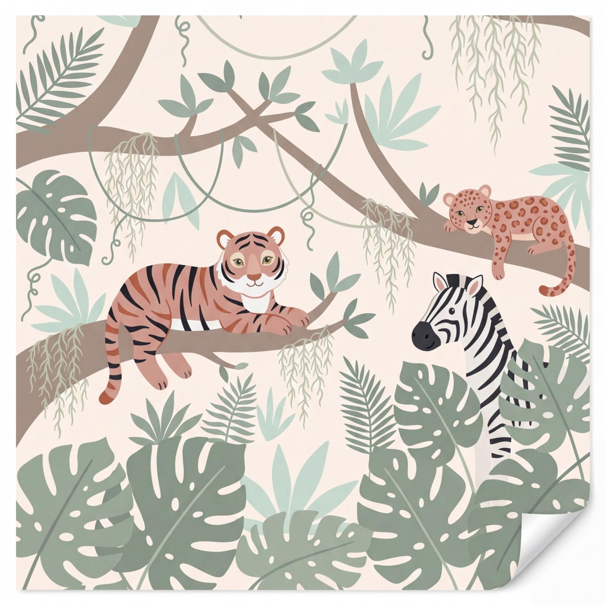 Papel Pintado Vinilico 280x280 cm Primera Calidad Papeles Pintados Pared Pour Dormitorio Infantil Sala De Juegos Del Bebé Niños Selva - Rústico - Pastel