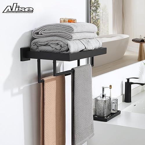 Miniatura 8 de Alise Toallero, toallero con barras de toalla dobles para baño y lavabo, 16 pulgadas, acero inoxidable SUS 304, soporte de torre de montaje en