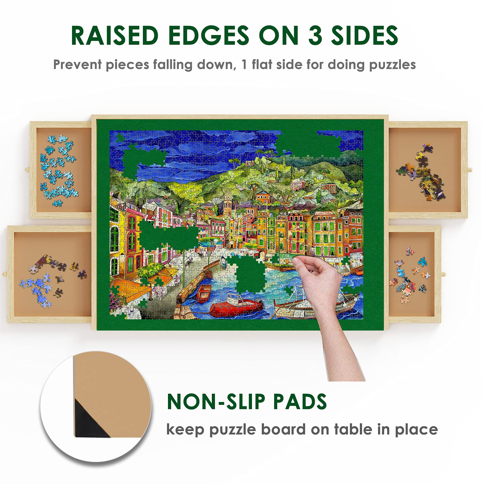 Premium - Tavola puzzle con feltro antiscivolo per 1500 puzzle in legno con cassetti