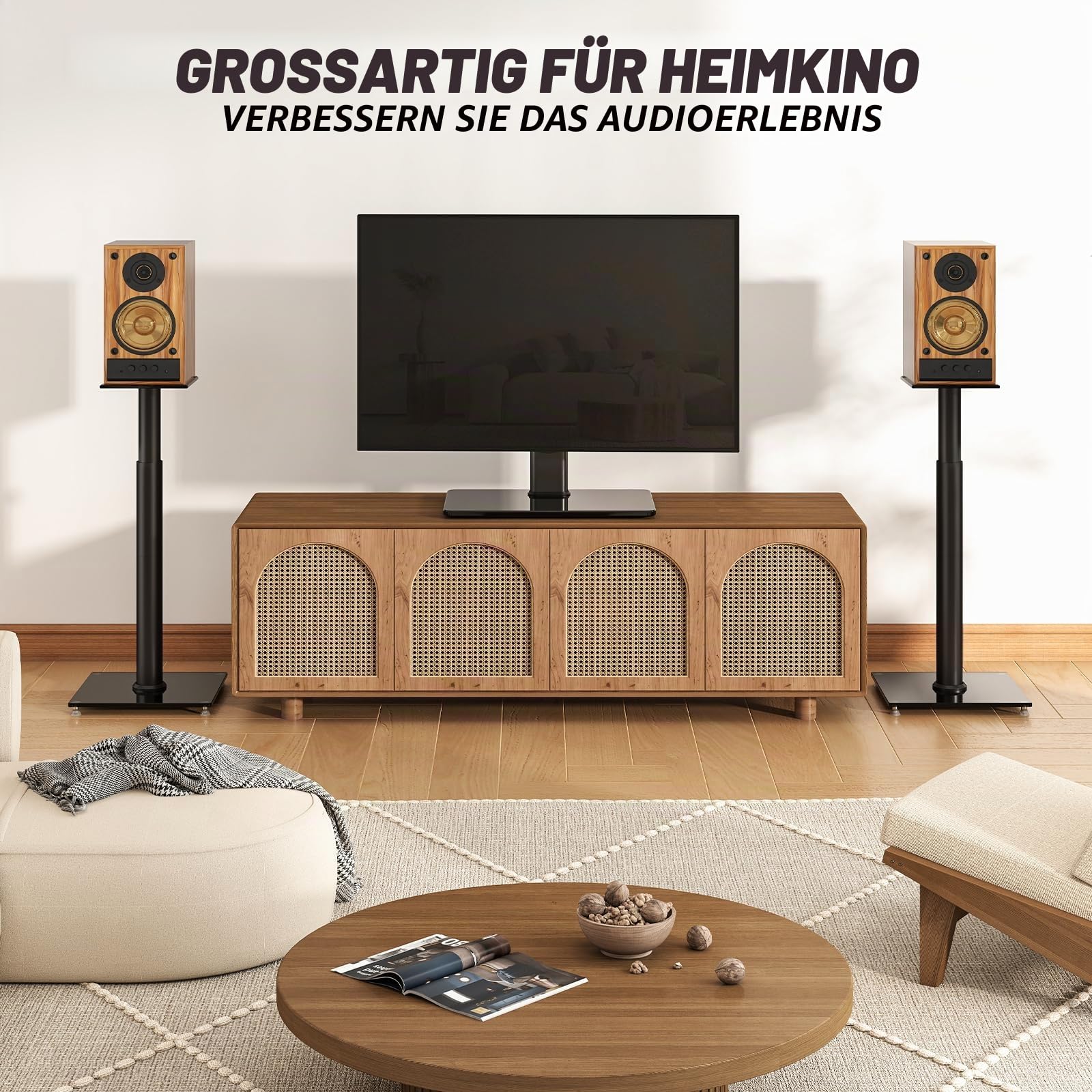 5Rcom Universal Lautsprecherständer, 2er Set, Bodenständer, höhenverstellbar 830-1100 mm, hält 5 kg, Kabelmanagement, einfache Montage, schwarz