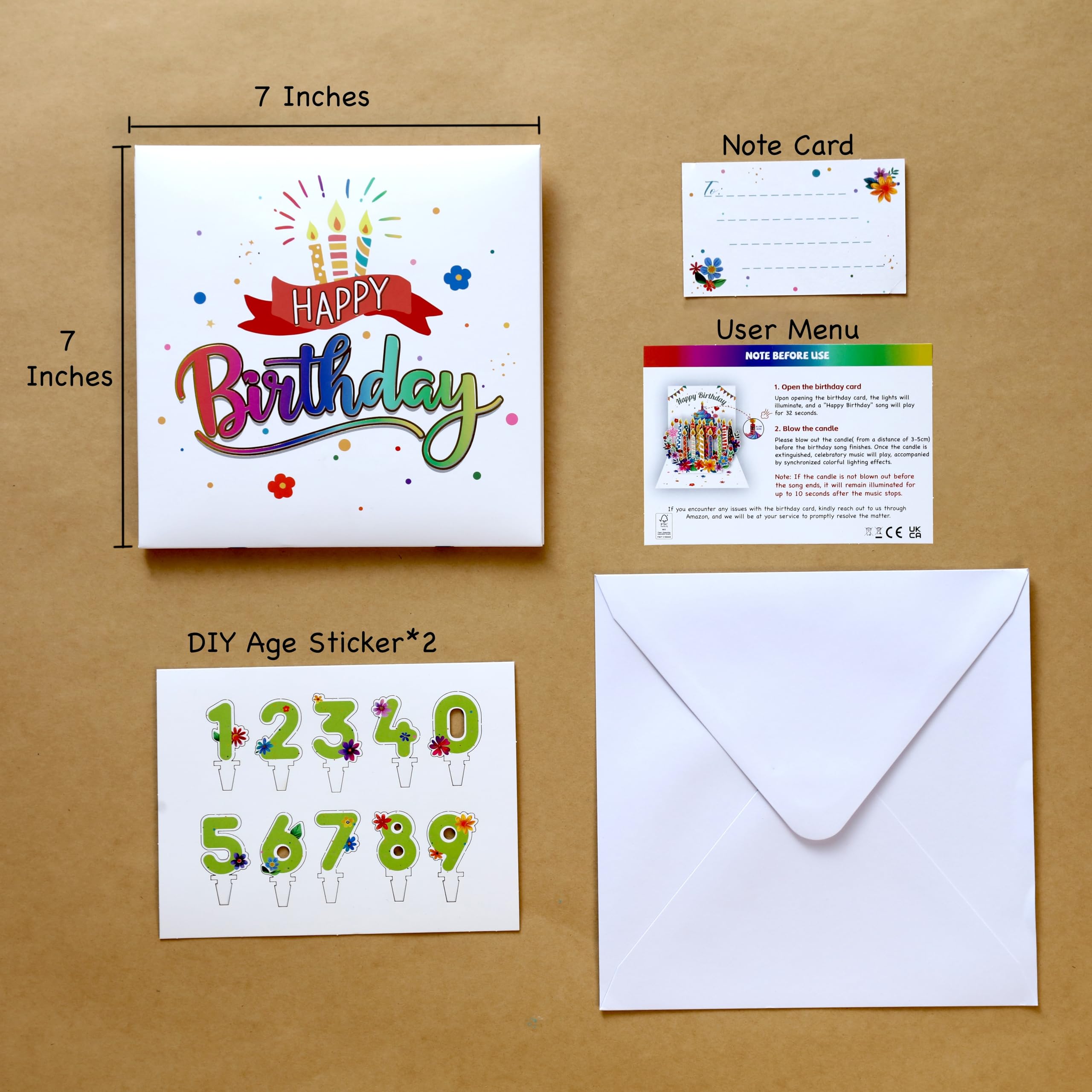 LoveEcho Blasbare musikalische 3D-Pop-Up-Musikkarte mit LED-Licht und Musik "Happy Birthday to You", 3D-Geburtstagskarte mit Notizkarte und Umschlag für die Ehefrau, Mutter, Oma, Tochter, Schwester,