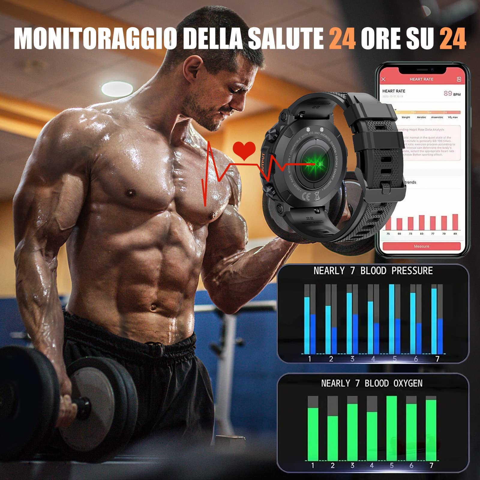 Smartwatch Uomo Orologio, 1.39" Fitness Militari Smart Watch Tracker di attività con Le Chiamate Bluetooth, 120+ modalità Sport, Cardiofrequenzimetro, SpO2, Notifiche WhatsApp per Android iOS (Nero)