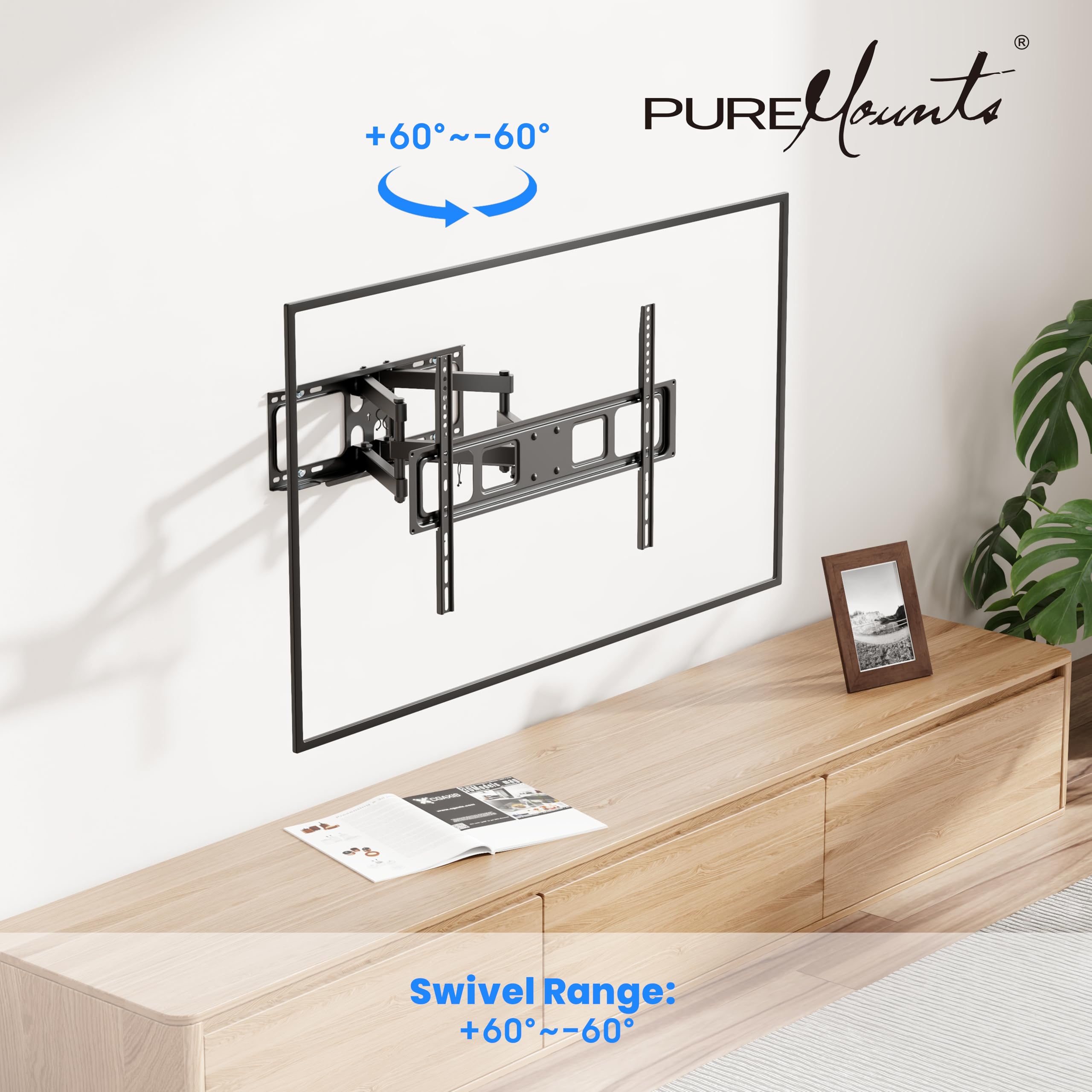 PureMounts Uchwyt ścienny do telewizora, uniwersalny uchwyt do telewizorów z płaskim i zakrzywionym uchwytem do telewizorów 32-70 cali do 40 kg, uchwyt do telewizora maks. VESA 600x400 mm, czarny