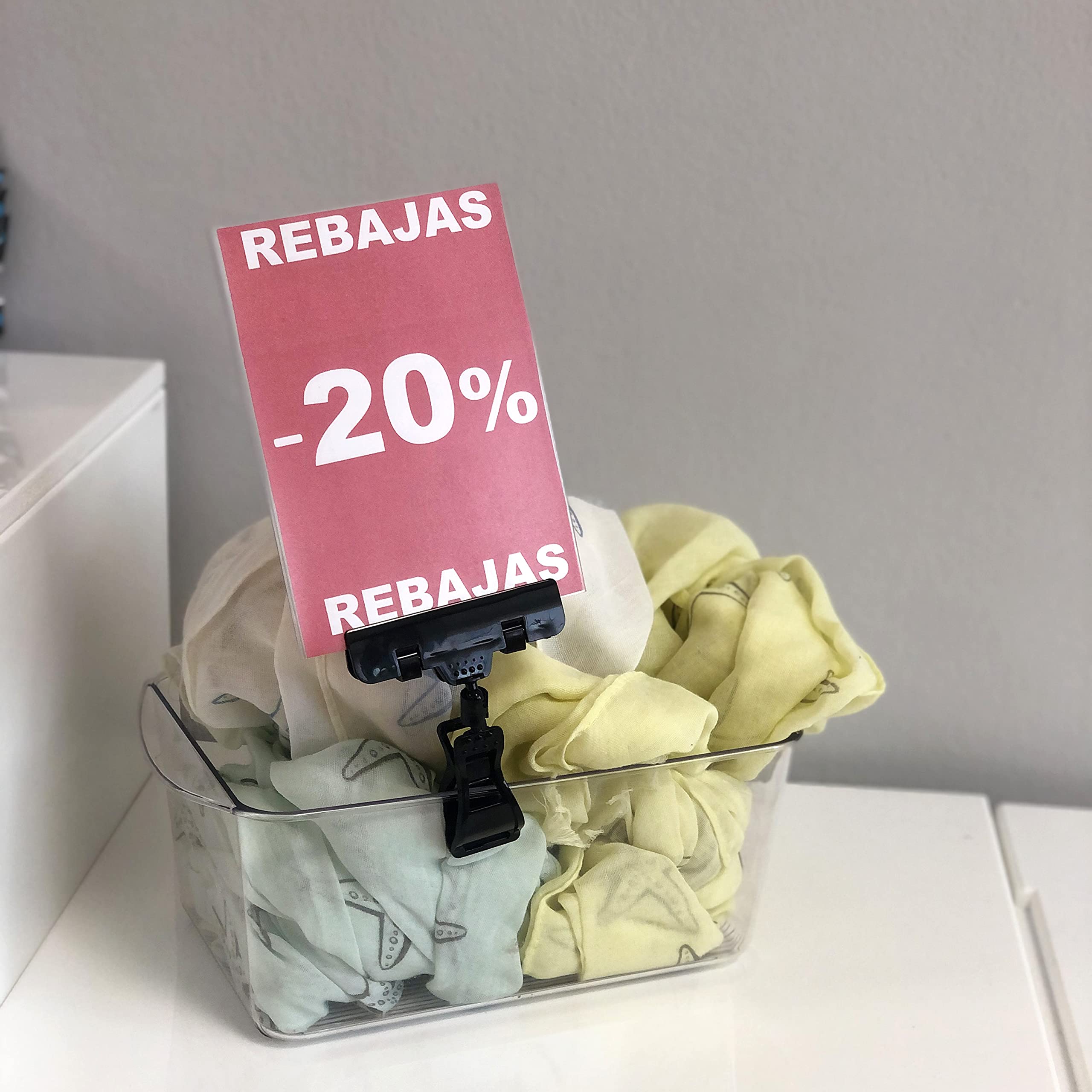 25 Pinzette Girevoli Doppie Nere - Clip di Visualizzazione in Plastica, Supporto per Etichette, Porta Prezzi Negozio, Poster Offerte