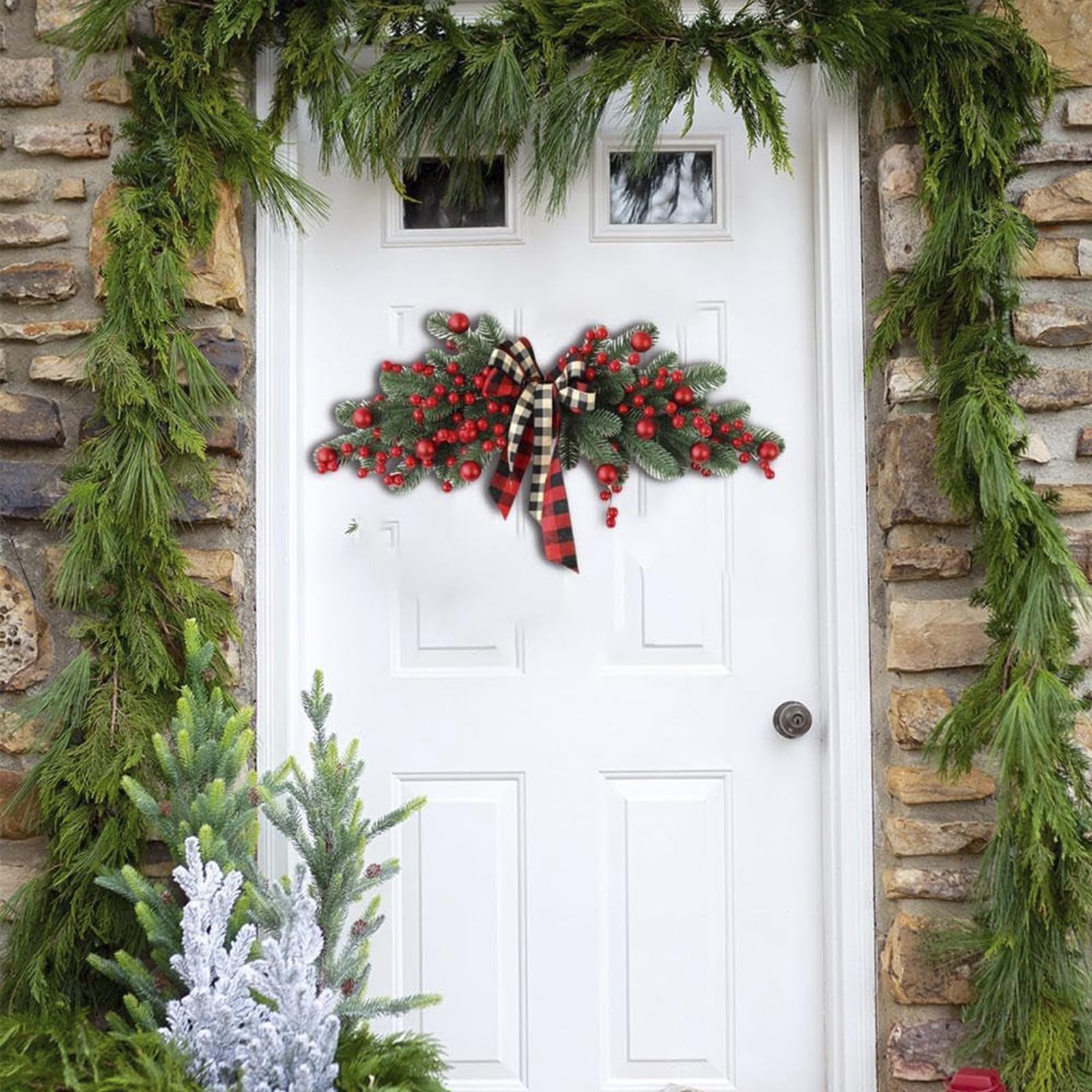 6-teiliges Set künstlichen Weihnachtskränzen und Weihnachtsgirlanden, 1,6 m Tannengirlande für Kamin, winterliche Weihnachtsdeko für Treppen,Tische,Verandas,Türen,drinnen,draußen,Hause