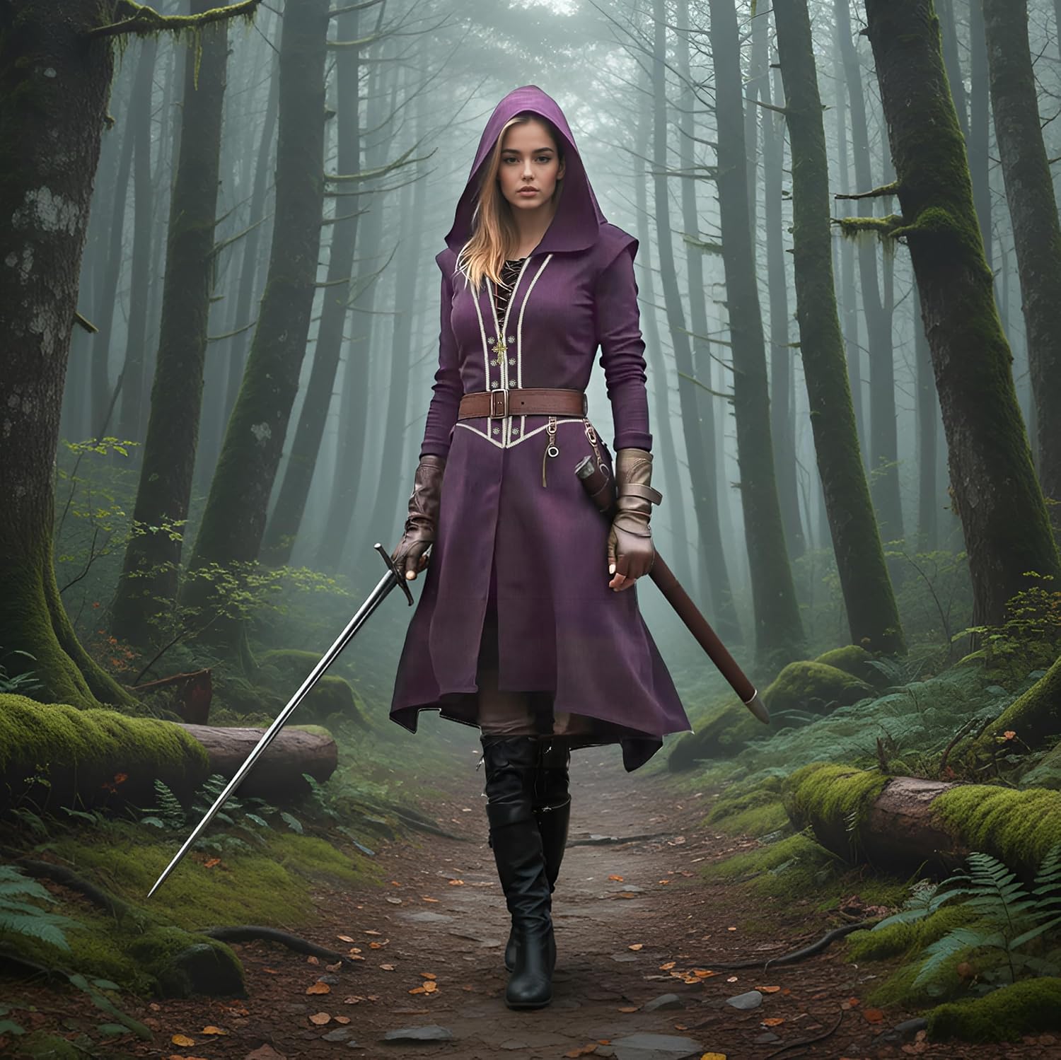 Women's Long Coat with Hood Gothic Medieval Jacket Halloween Warrior Costume steampunk Christmas Outfit - Image 2