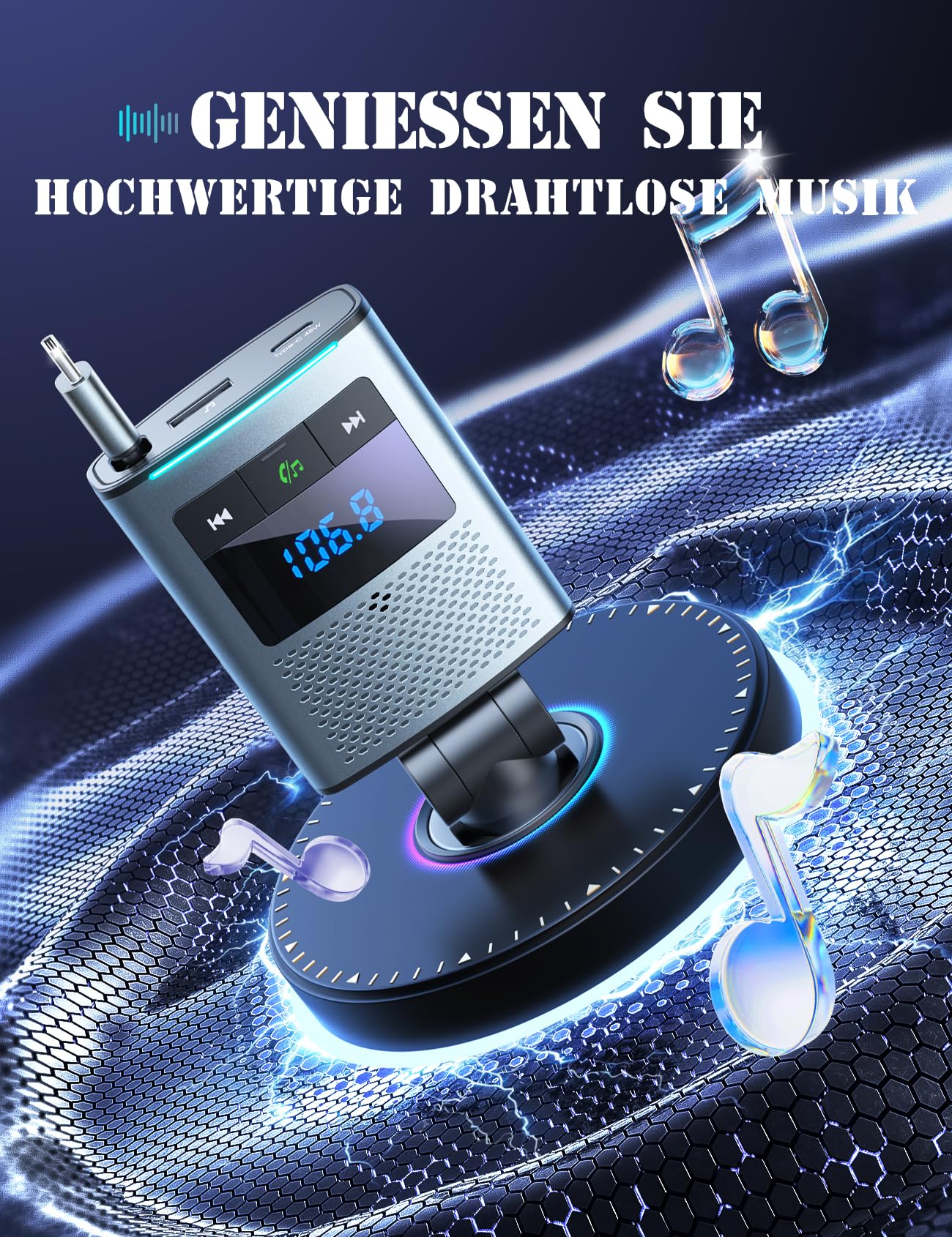 JOYROOM 90W Transmetteur FM Bluetooth Voiture,【100cm Rétractable Câble】 2026 Allume Cigare USB C & Autoradio Bluetooth 5.4 avec Kit Mains Libres, Accessoire Voiture Interieur pour iPhone 17