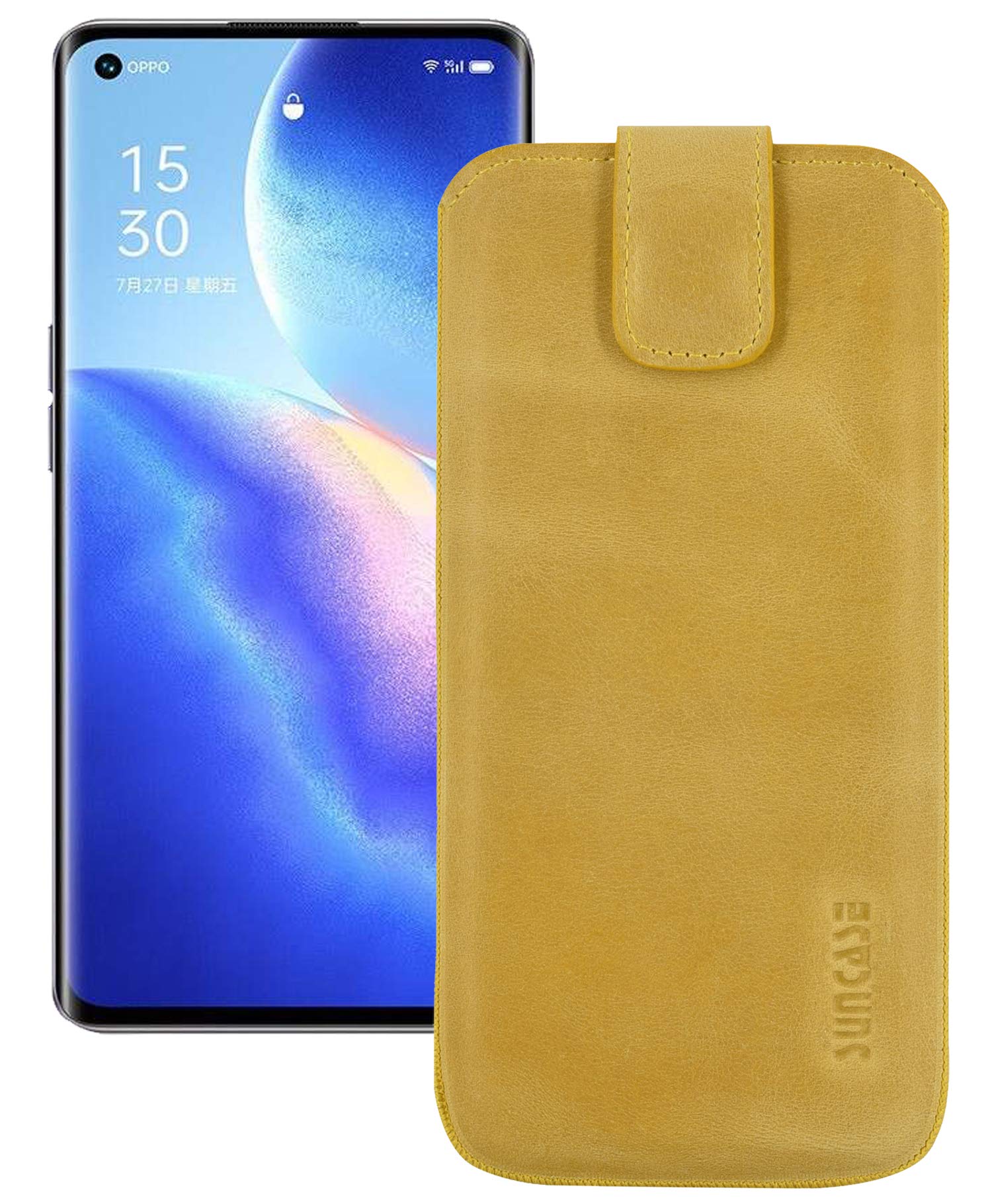Suncase Custodia in pelle compatibile con Oppo Find X3 Neo 5G con custodia protettiva trasparente | Cover in silicone per cellulare (con funzione di estrazione e chiusura magnetica) in caffè anticato