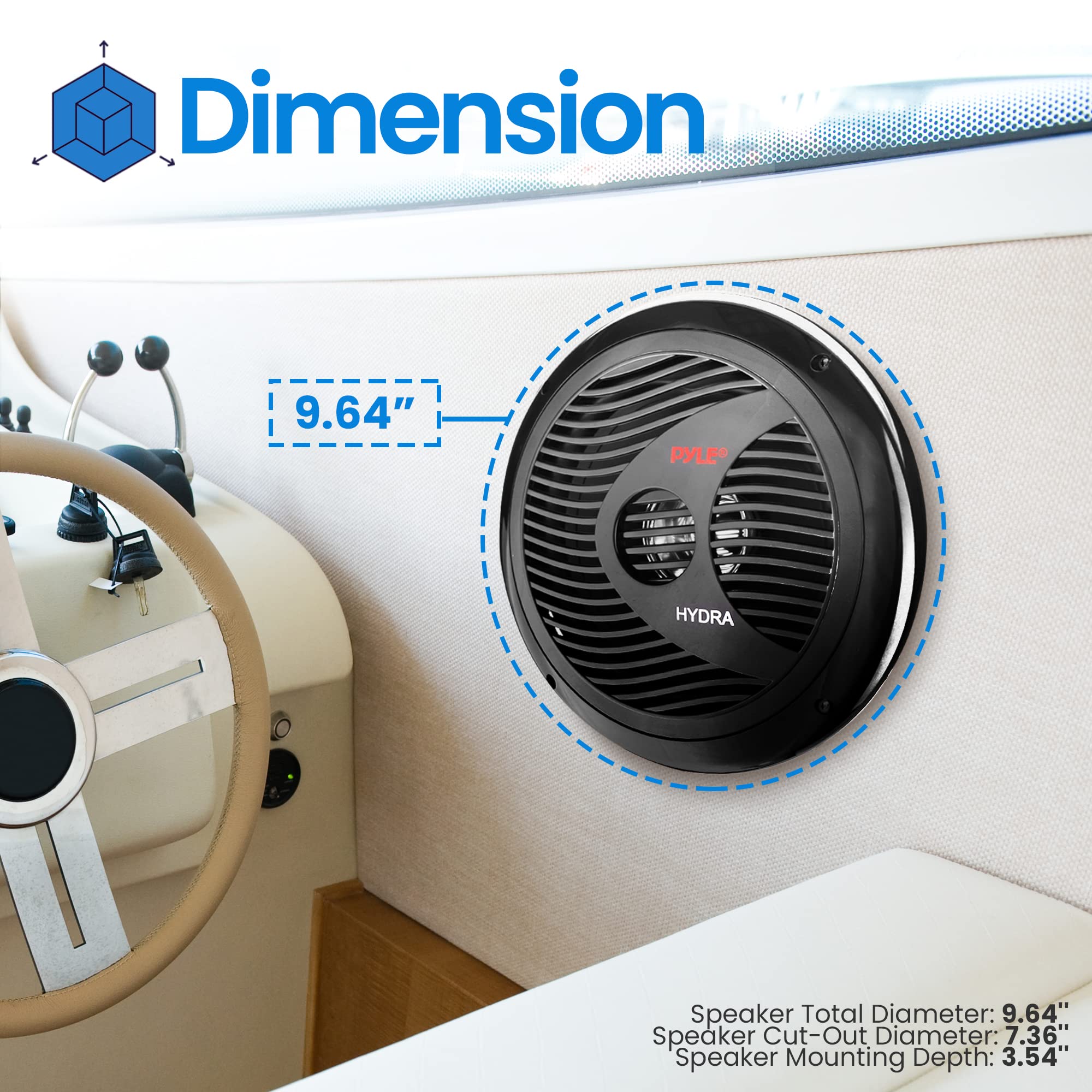 Pyle Altavoces para vehículos Marinos de 8 Pulgadas, Sistema de Altavoces Dobles de 180 W y 4 ohmios Impermeables para automóvil, Cono de Polipropileno con Borde de Goma, imán de 20 onzas, Bobina de