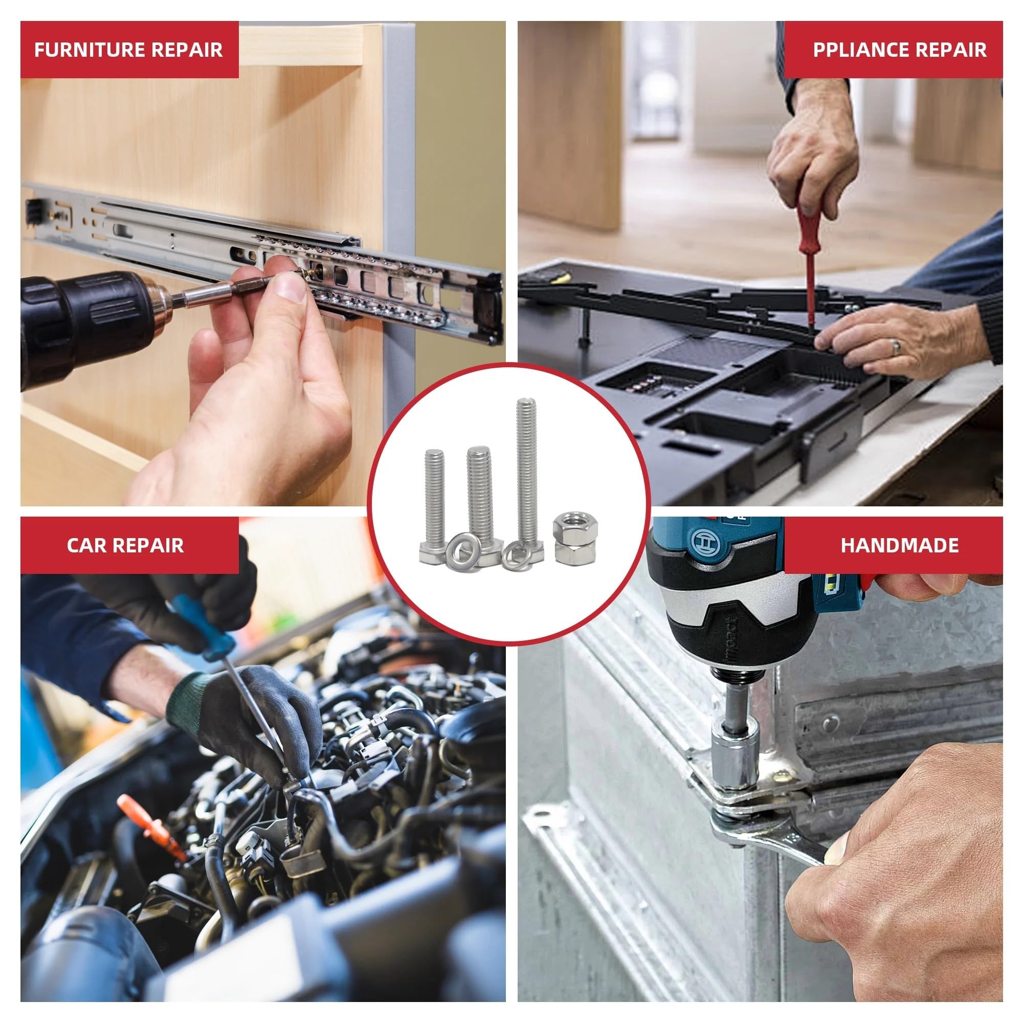 Schrauben und Muttern Set 342/642/1080-teiliges Schrauben-, Muttern- und Unterlegscheibenset aus Edelstahl 304 (Größen M3–M5) – Ideal for Reparaturen Installationen(342-piece set)