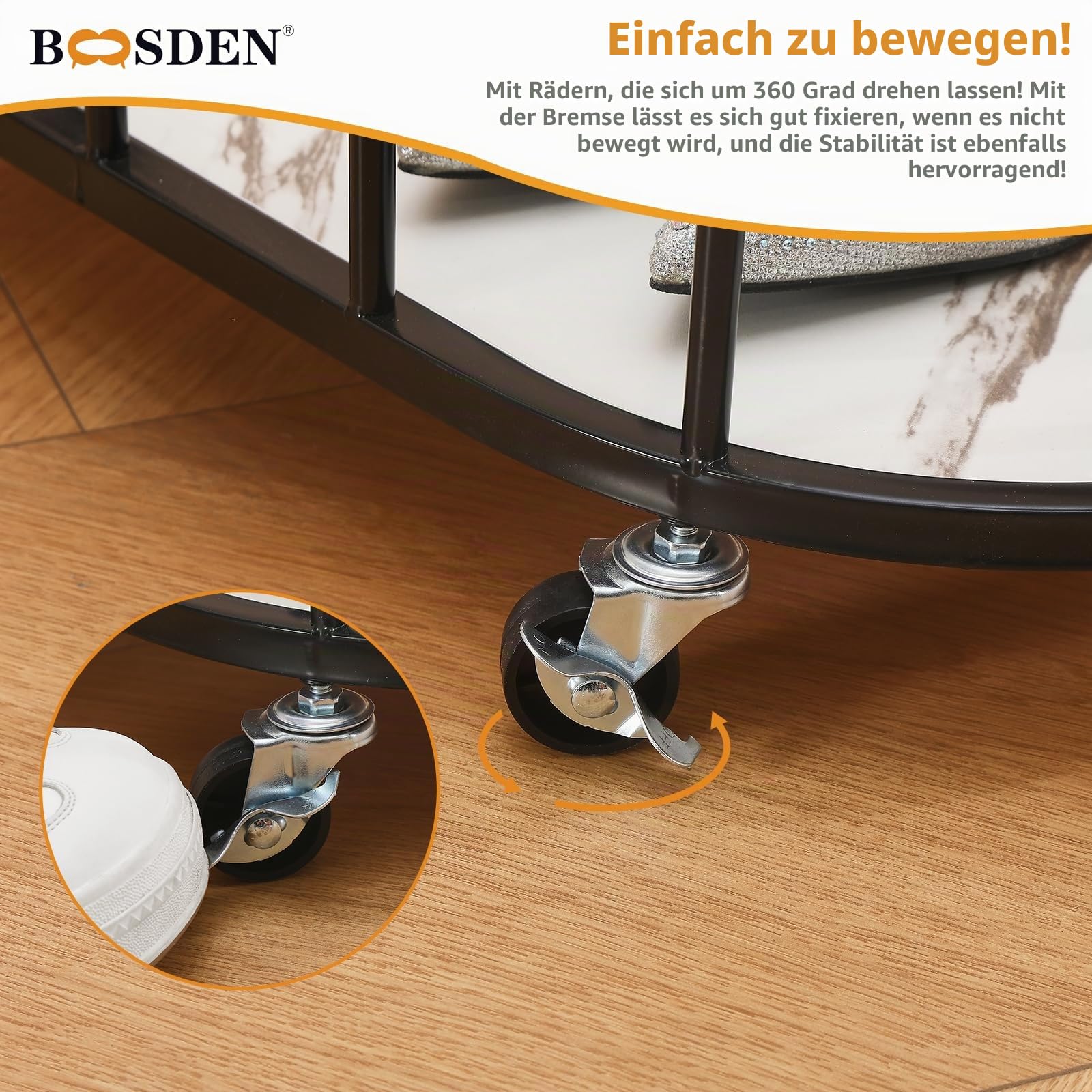 BOOSDEN Kleiderständer Metall, Kleiderständer Schwarz, 61 x 33.3 x 172cm | Kleiderstange auf Rollen, Fahrbarer Kleiderständer mit Ablage und 4 Haken, ür Mäntel, Hemden, Kleider, Schuhe und Taschen