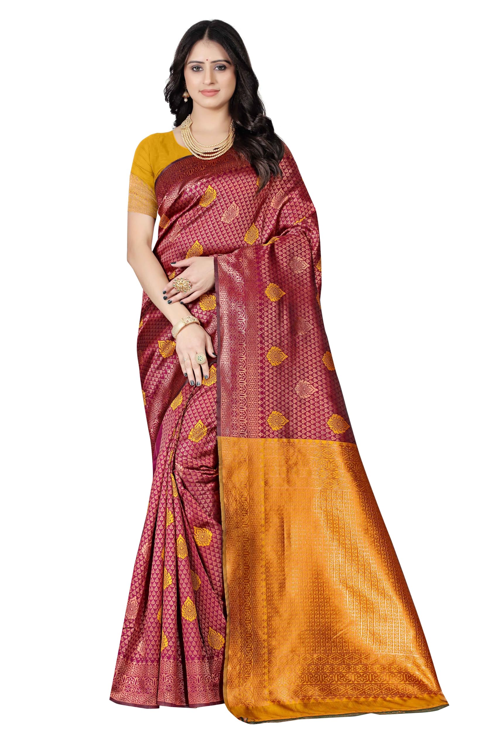 Sugathari Women's Banarasi Saree Pure Kanjivaram Silk Soft new ladies 2024 Design Wear Pattu Sarees Latest Cotton Party Sari collections With Blouse Piece for Wedding sadi (P-196)
