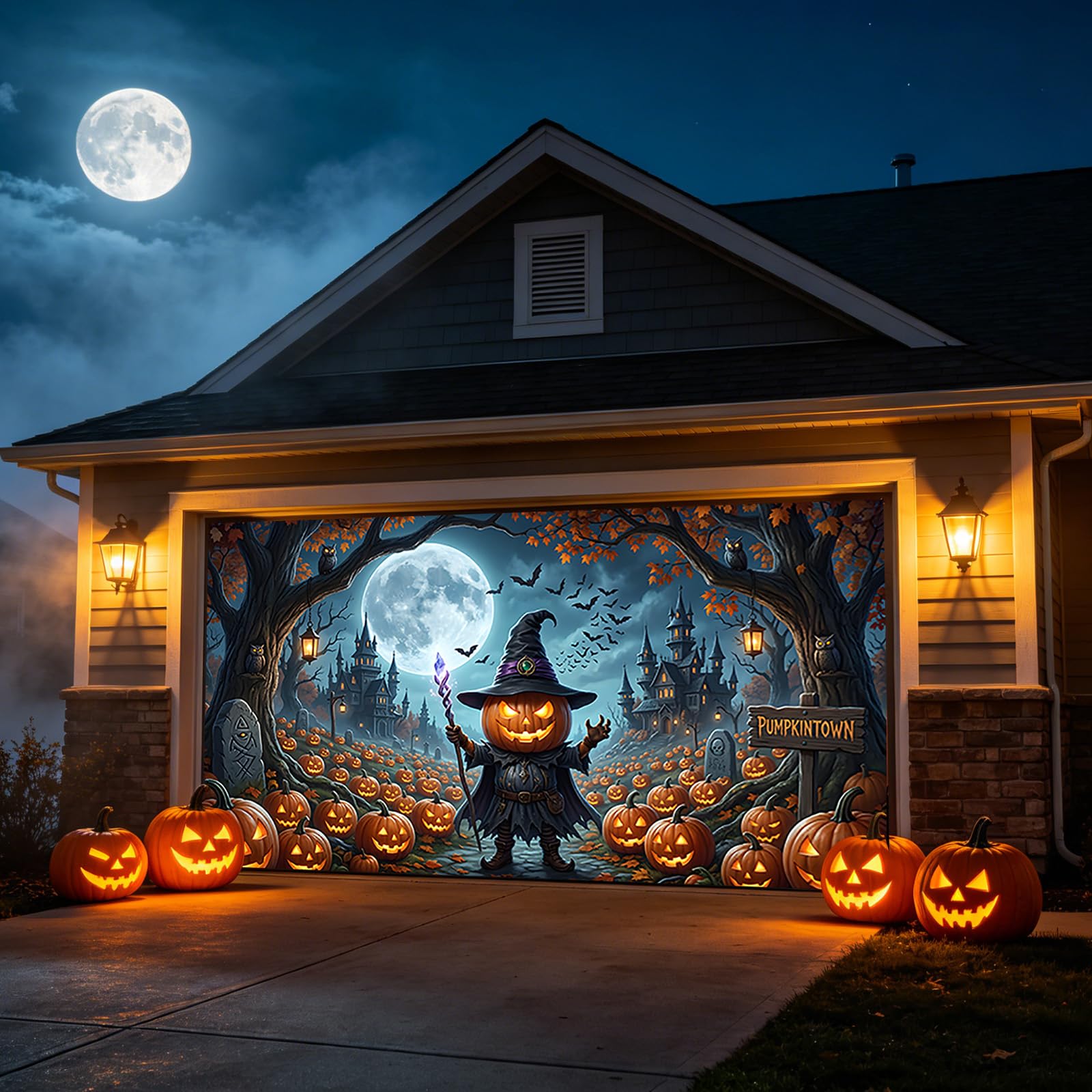Baner na drzwi garażowe na Halloween, wodoodporny, straszny horror