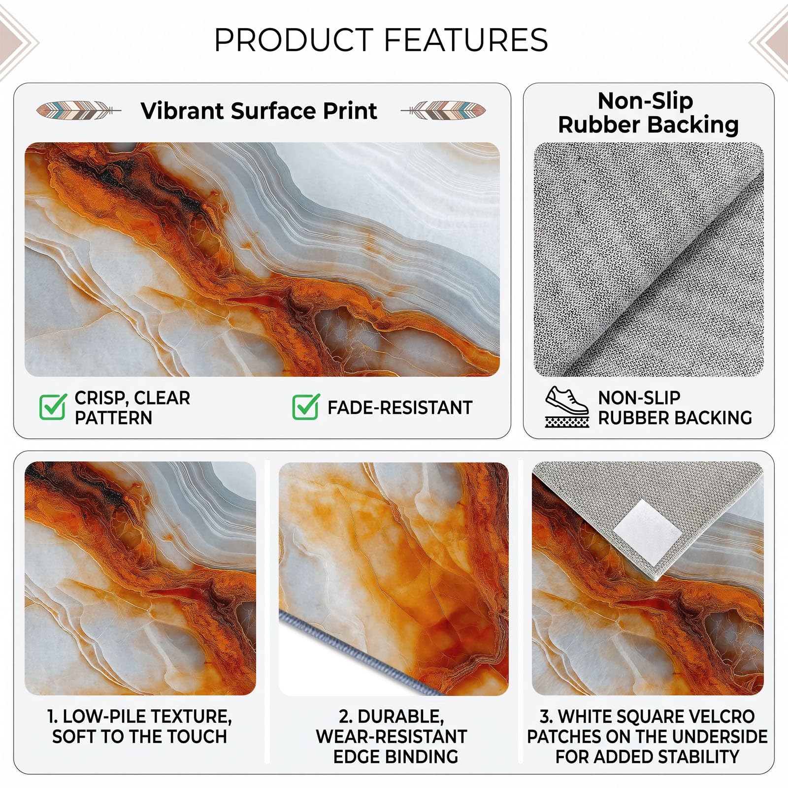 Tapis de Salon Art Luxe 140 x 200 cm, Marbre Ambre Tapis Poils Courts Lavable Moderne, Décoratif Antidérapant et Doux pour Salon Chambre et Bureau
