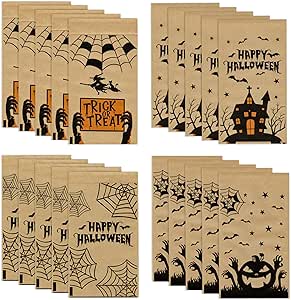 Halloween Treat Bags, 50PCS Halloween Candy Bags Treat Bags Halloween Party Supplies Candy Bags for Trick or Treating, Kids Halloween Party Favor Goodie Bags