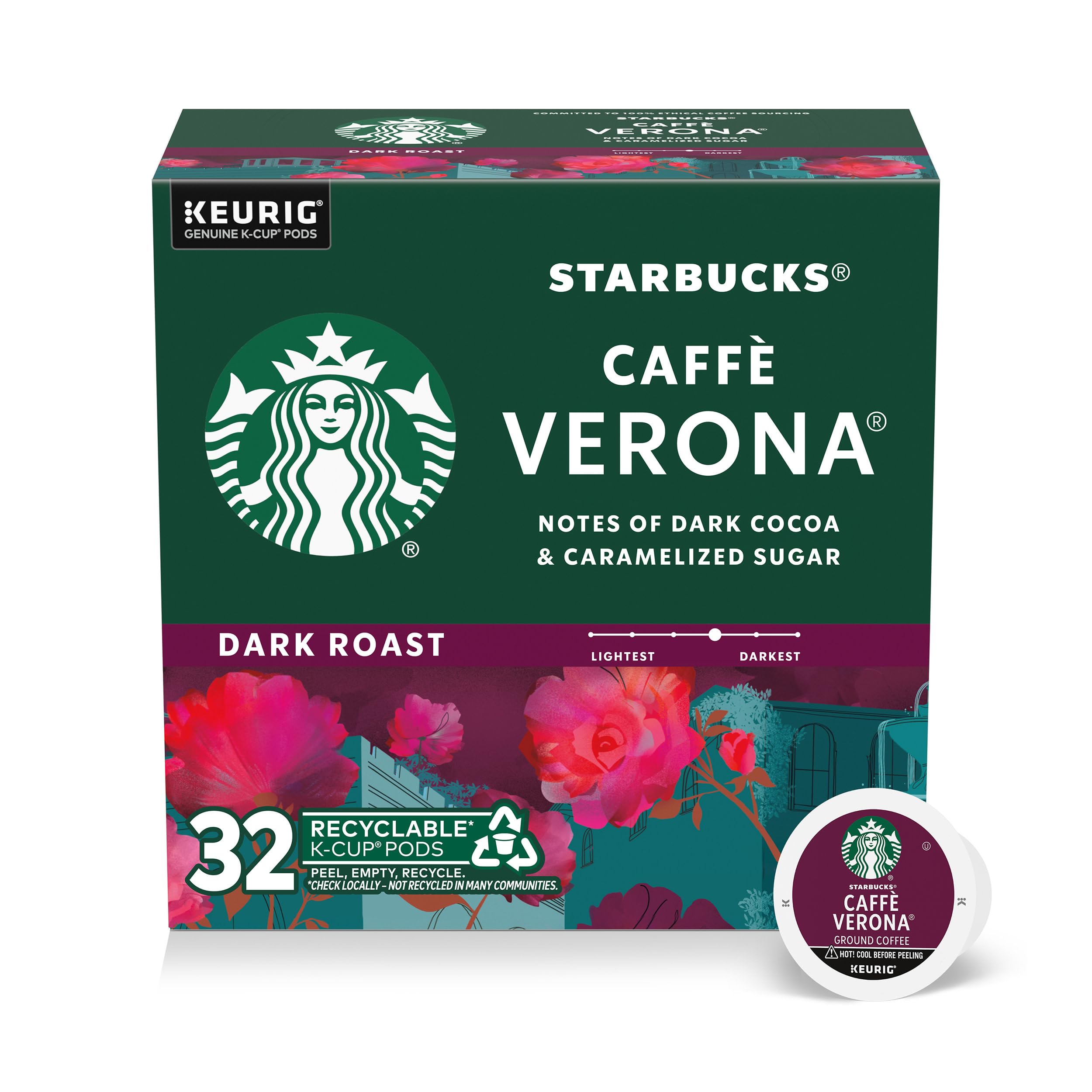 Starbucks K-Cup Coffee Pods, Dark Roast Coffee, Caffè Verona, 100% Arabica, 32 pods