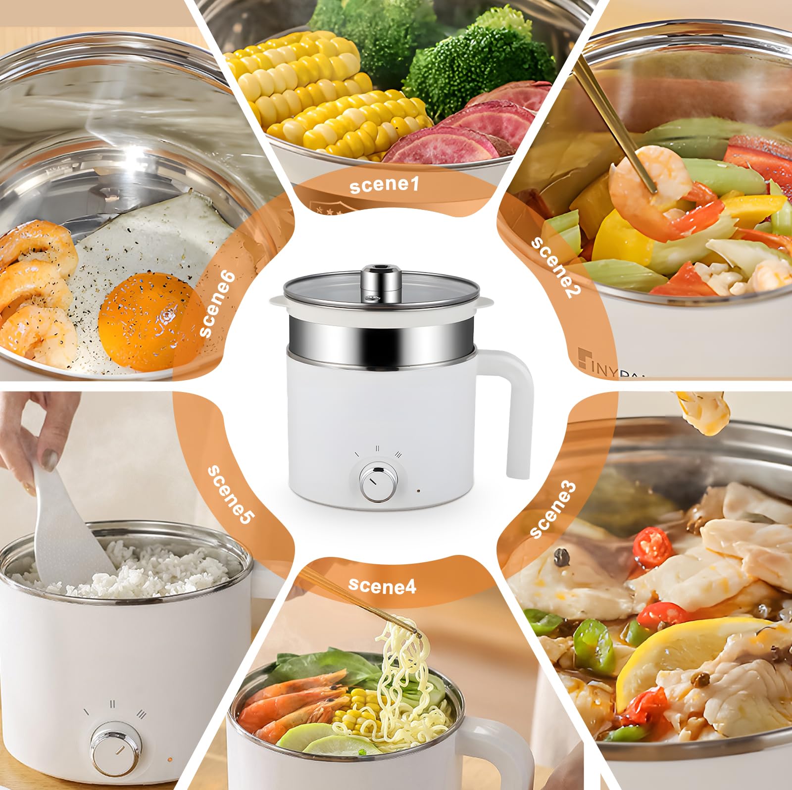 Hot Pot électrique de 1,7 l avec cuiseur vapeur, poêle électrique portable, mini casserole antiadhésive, multi-usages avec deux niveaux de puissance réglables, pour la maison, le bureau, le dortoir