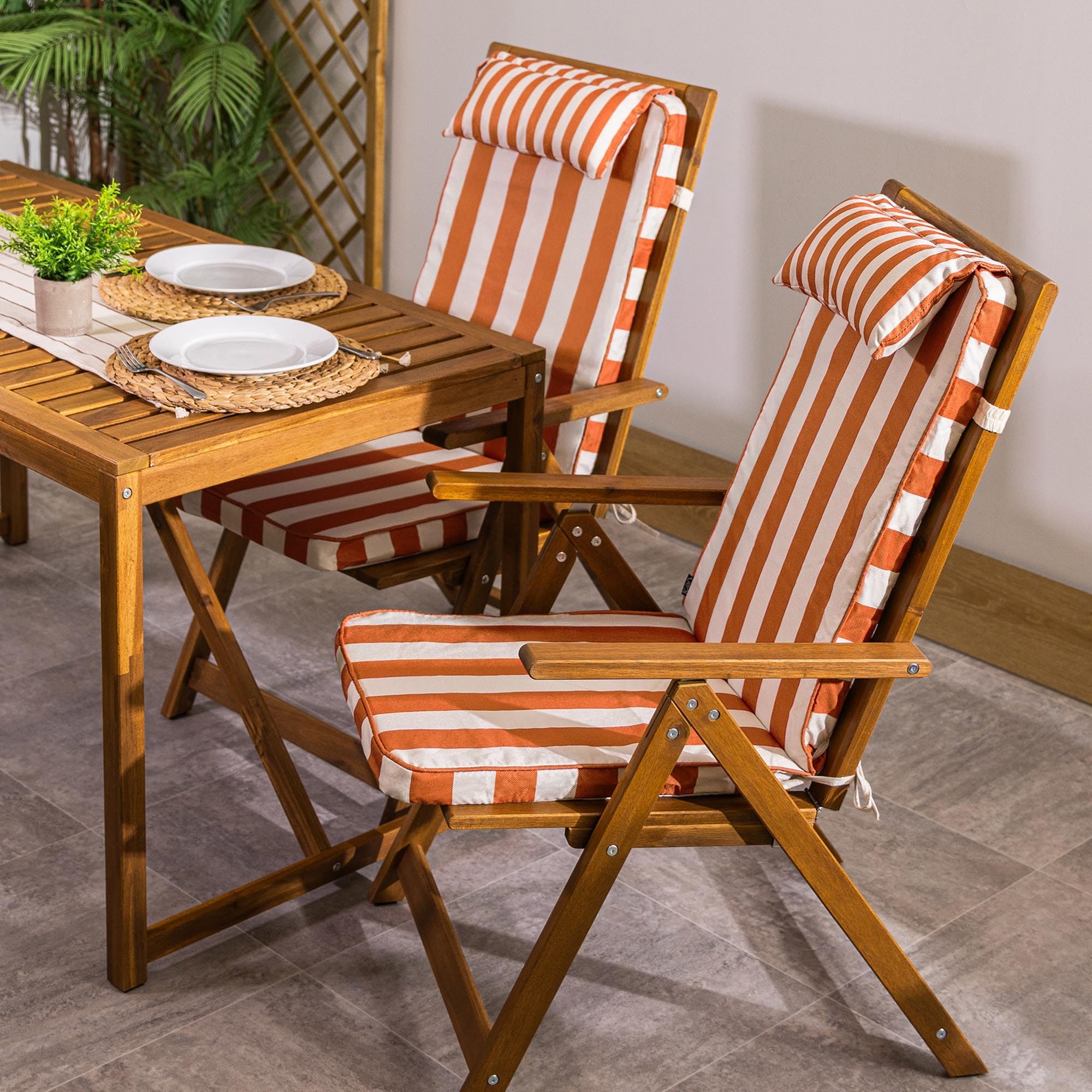 B&Q -  2 Pack High Back Seat Pad Deck StripeCushionTerracotta