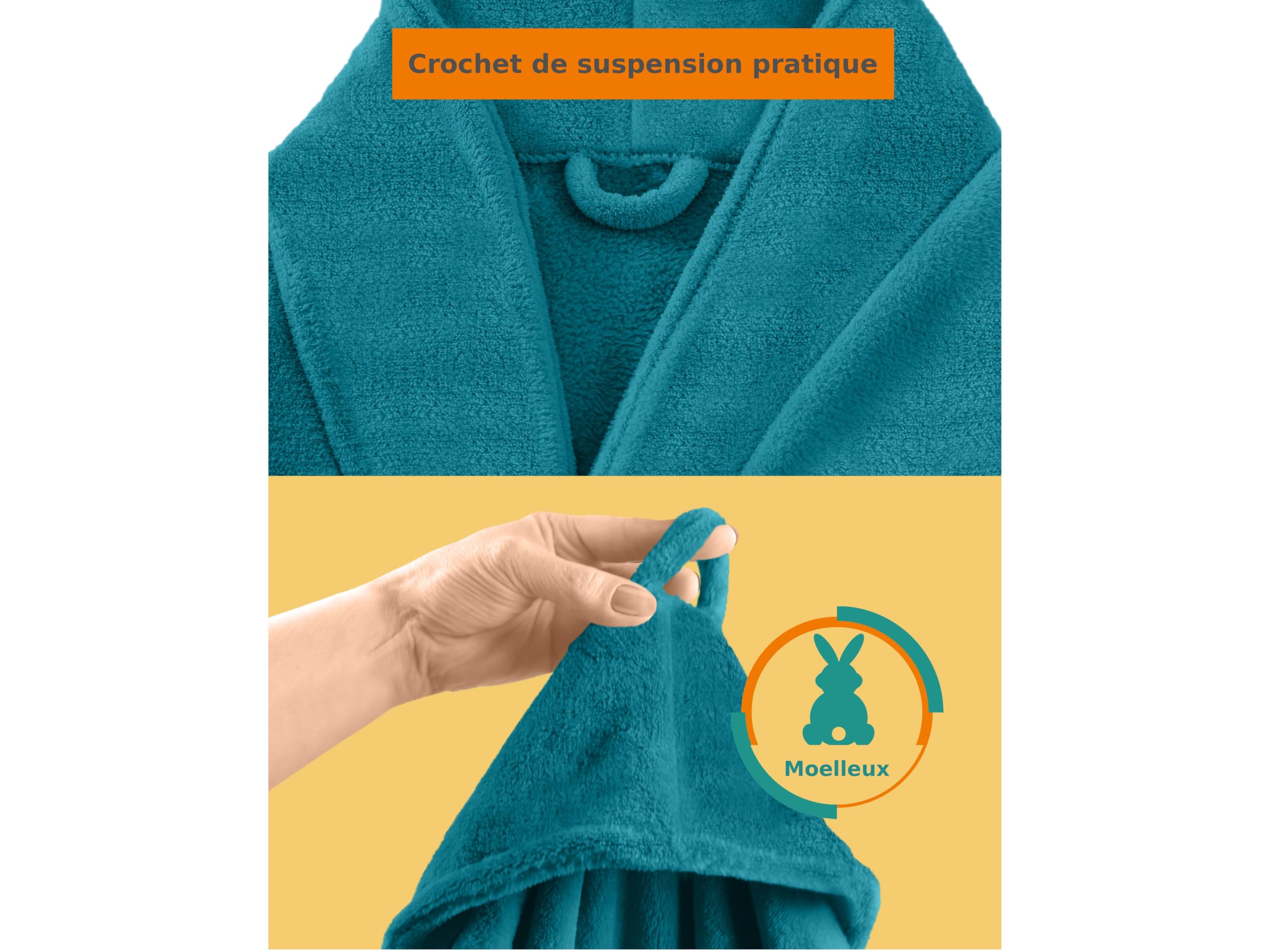 npluseins Peignoir de bain en polaire moelleuse avec col châle – Femme & Homme, XL, Pétrole