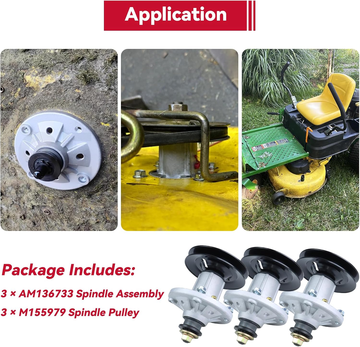 GELASAK 3 Pack AM137483 Spindle Assembly with M155979 Spindle Pulley Replaces John Deere AM137483, AM143469 Spindle, AM136733 Spindle Assembly, AM134292, GX20335 for John Deere Z245 Spindle