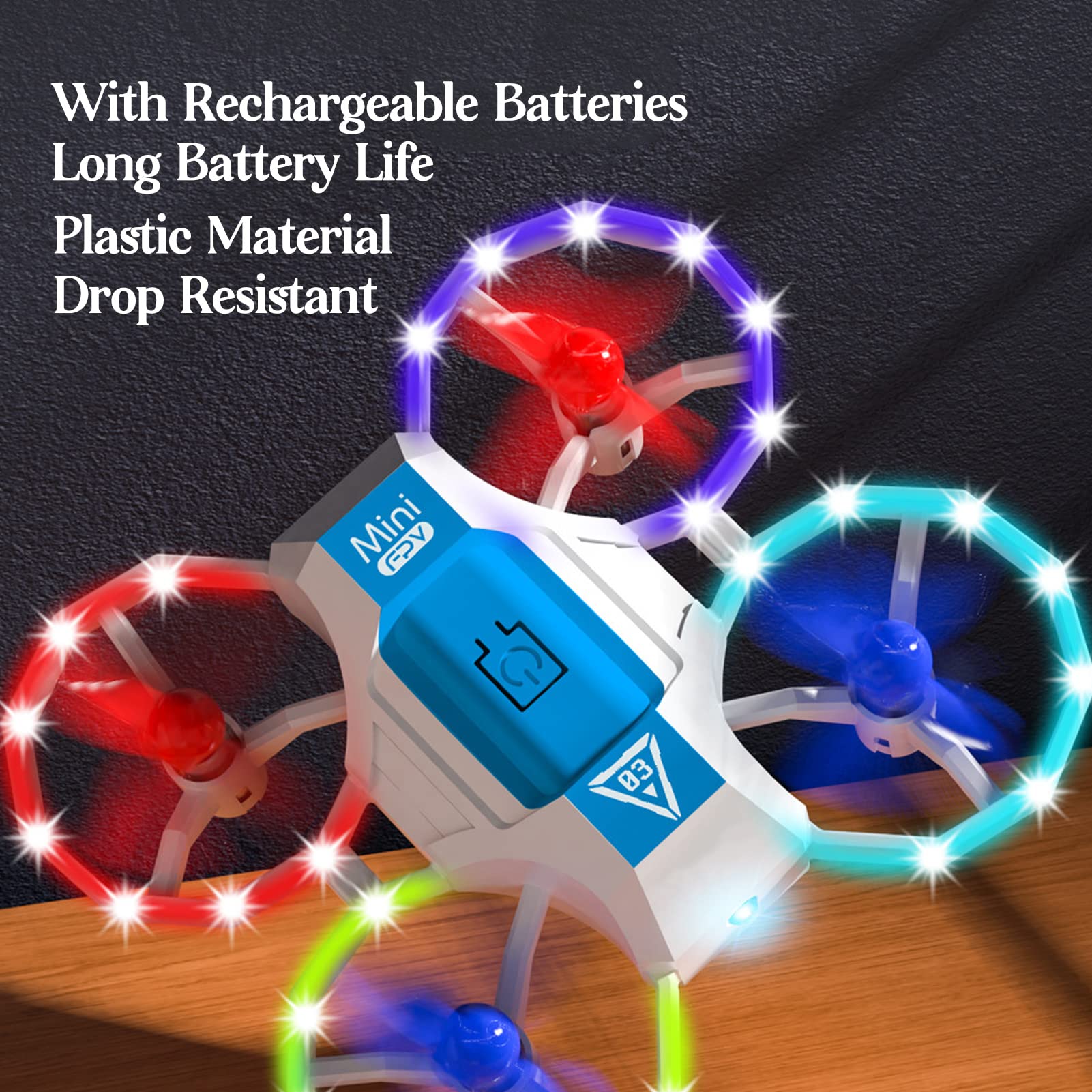 Mini Drone para Niños, Luz LED Controlado por Voz 4 Canales de Control Remoto RC Mini Drone Hélice de Protección RC Quadcopters con 3D Flips para Niños y Niñas, Principiantes (3 batería)