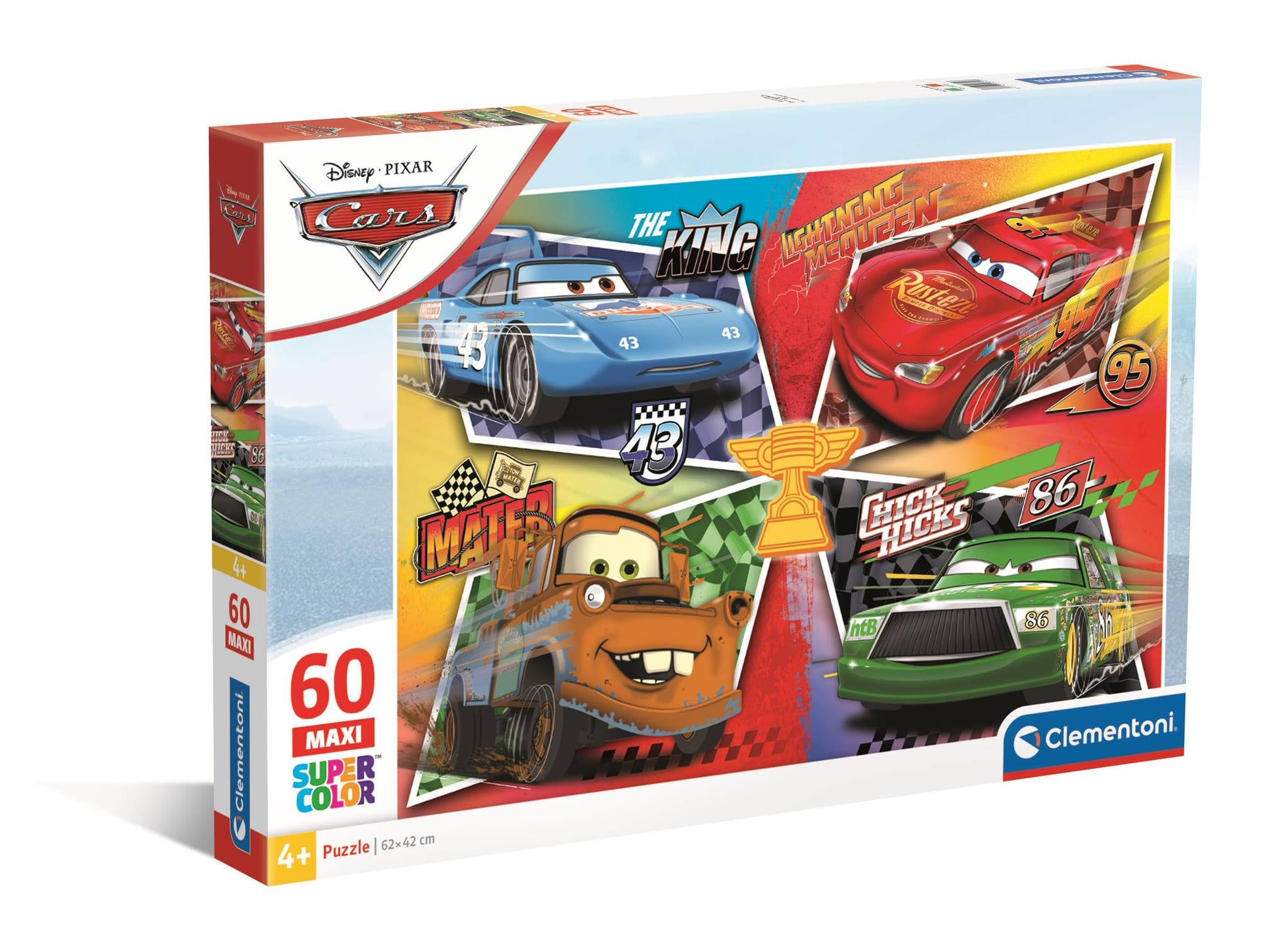 Clementoni Maxi Cars 60 Piece Puzzle for Children 4-6 Years, Cartoon, Gift for Children, Made in Italy, 26332