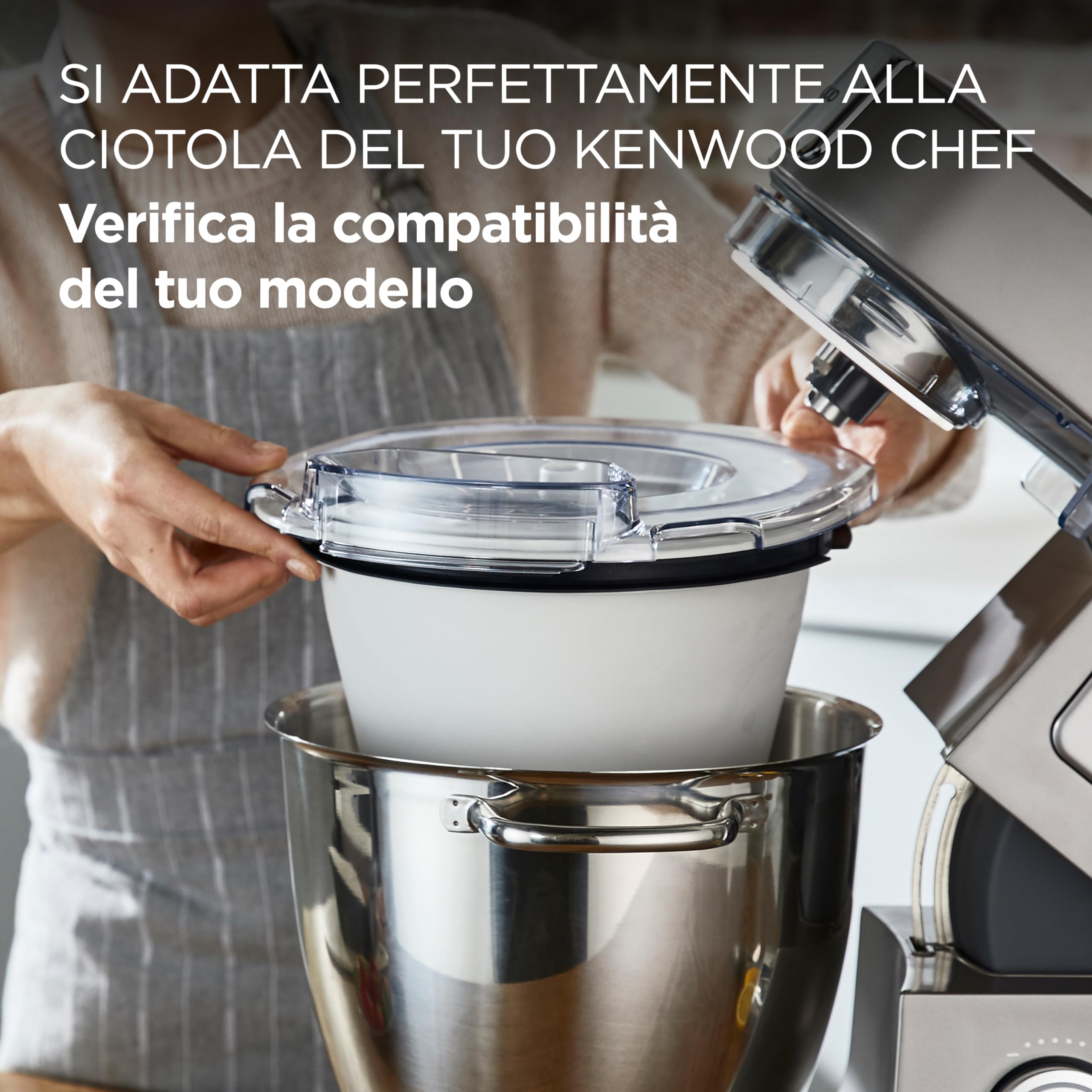 Kenwood KAX71.000WH Accessorio Gelatiera per Sorbetti e Gelati allo Yogurt per impastatrici planetarie con ciotola Grande da 6,7L, Ciotola Gelatiera da 1L, Congela, Prepara e Servi